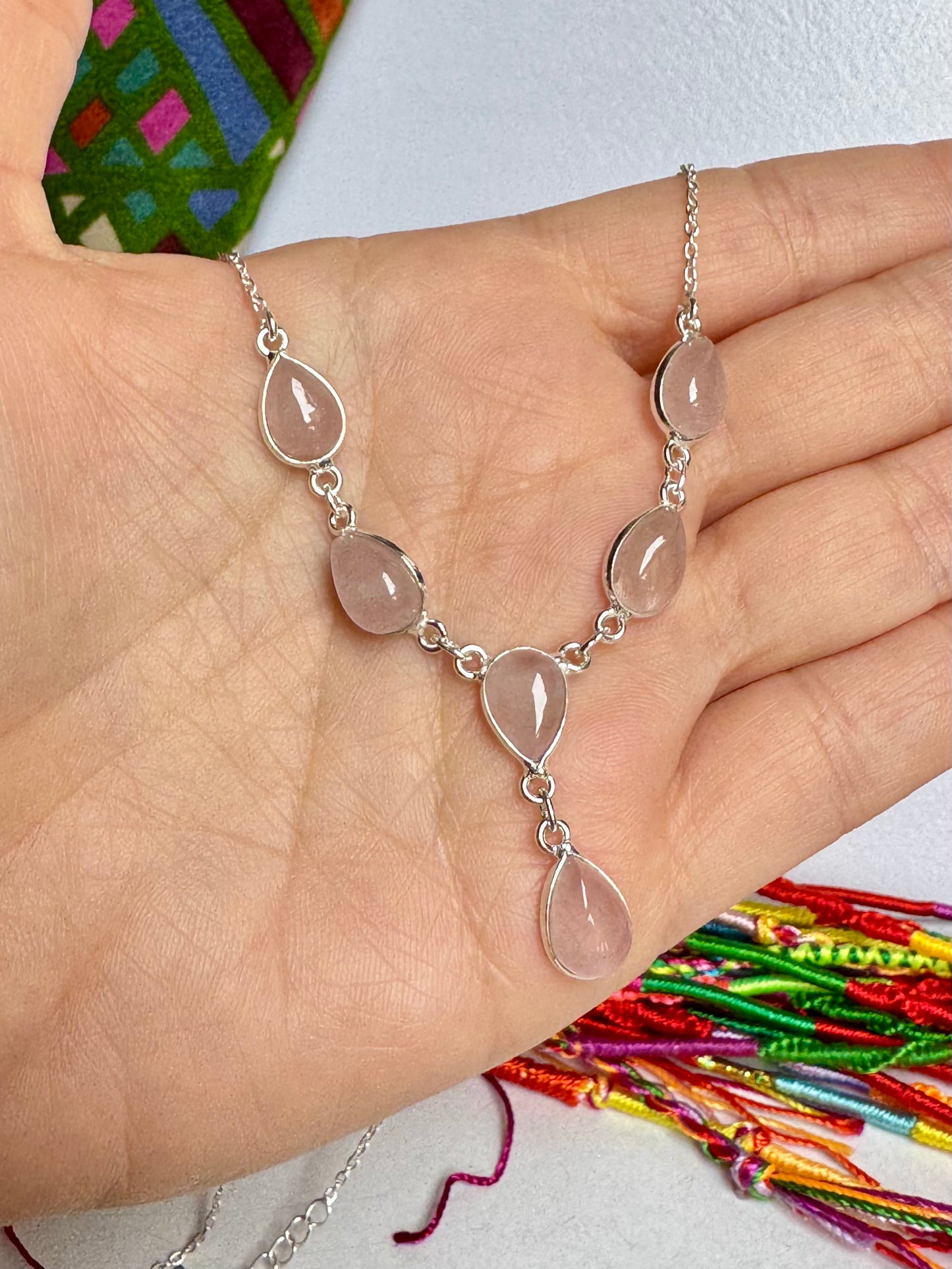 Collana argento 925 quarzo rosa