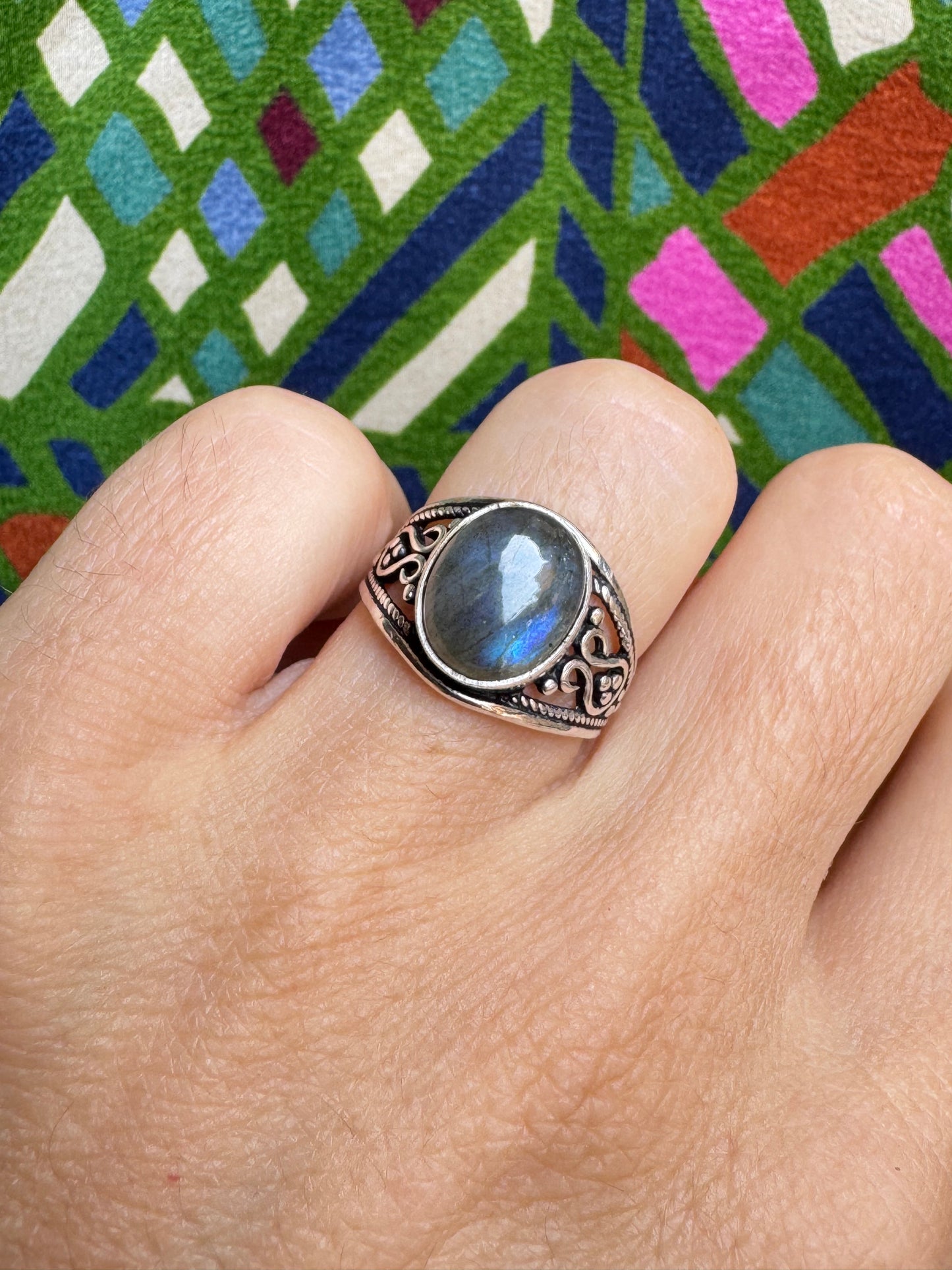 925 Silber Labradorit Ring Größe 13 - X82