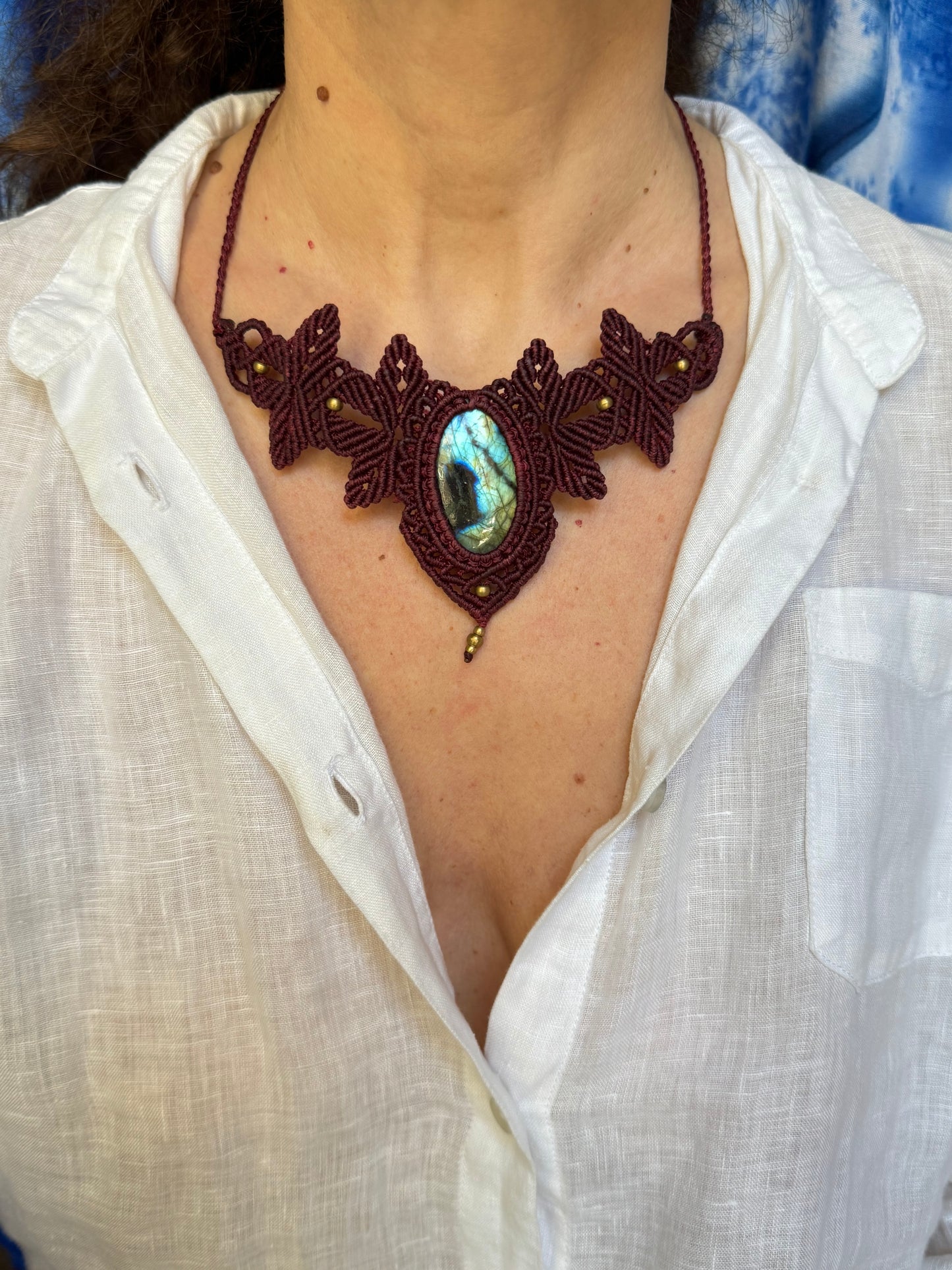 Collana macramè labradorite H