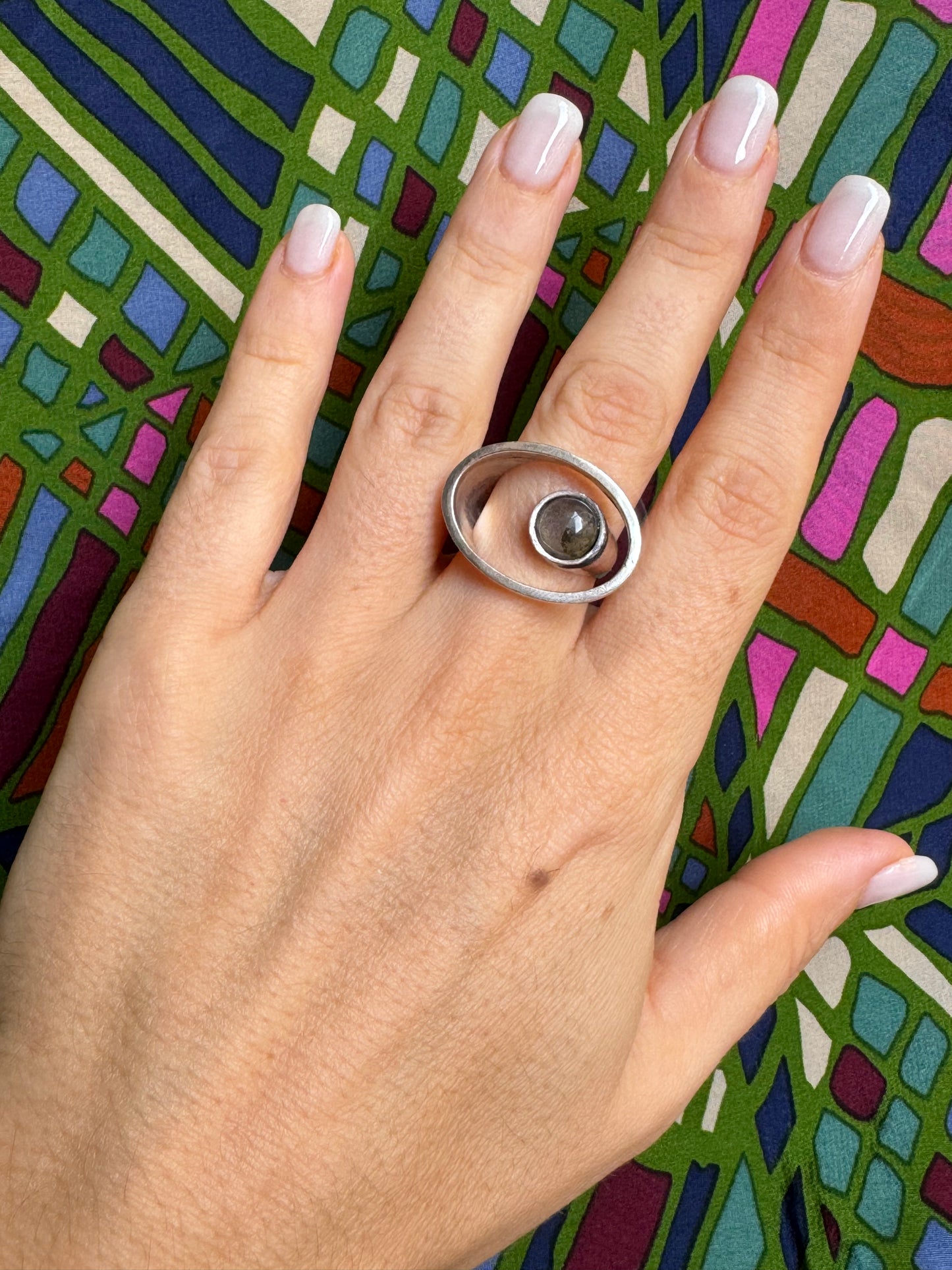 Silver Boho Ring Labradorite Orbit