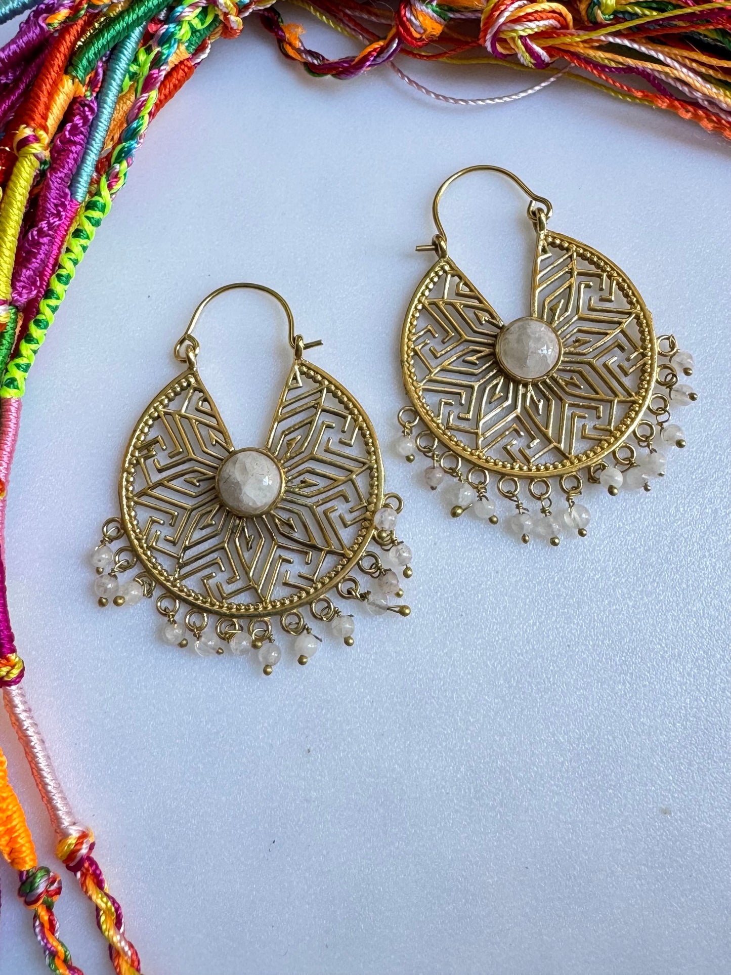 Golden moonstone boho earrings