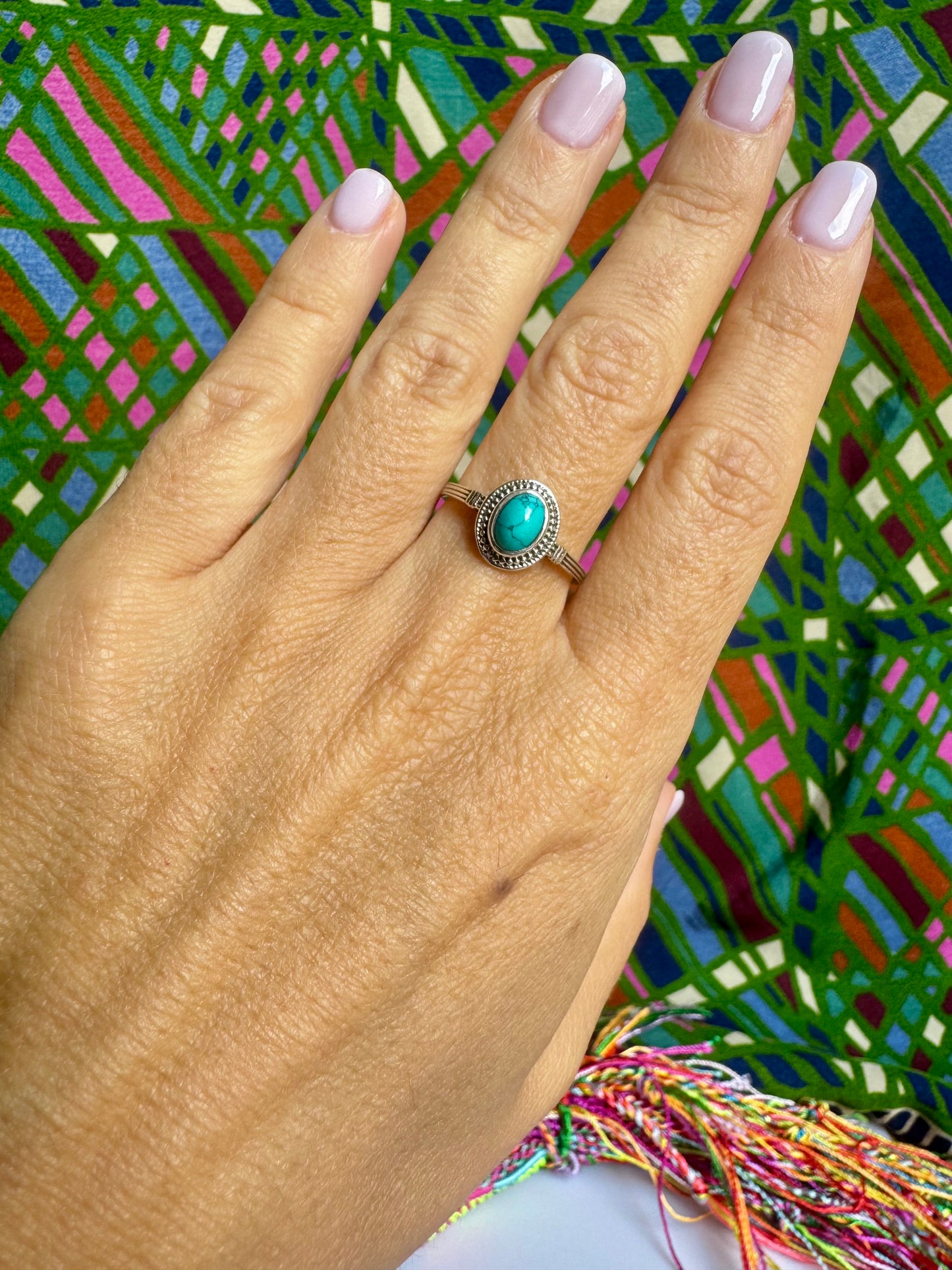 925 silver ring with turquoise, howlite, and turquenite, size 17 - G24