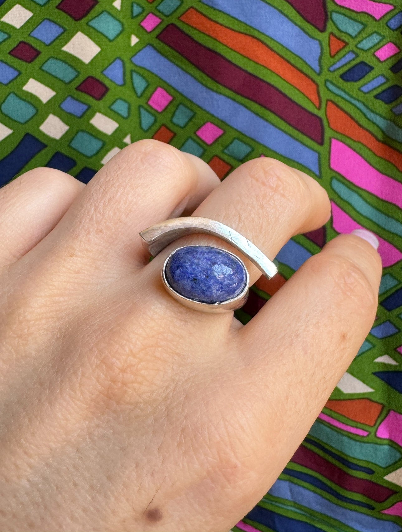 Boho silver lapis lazuli ring