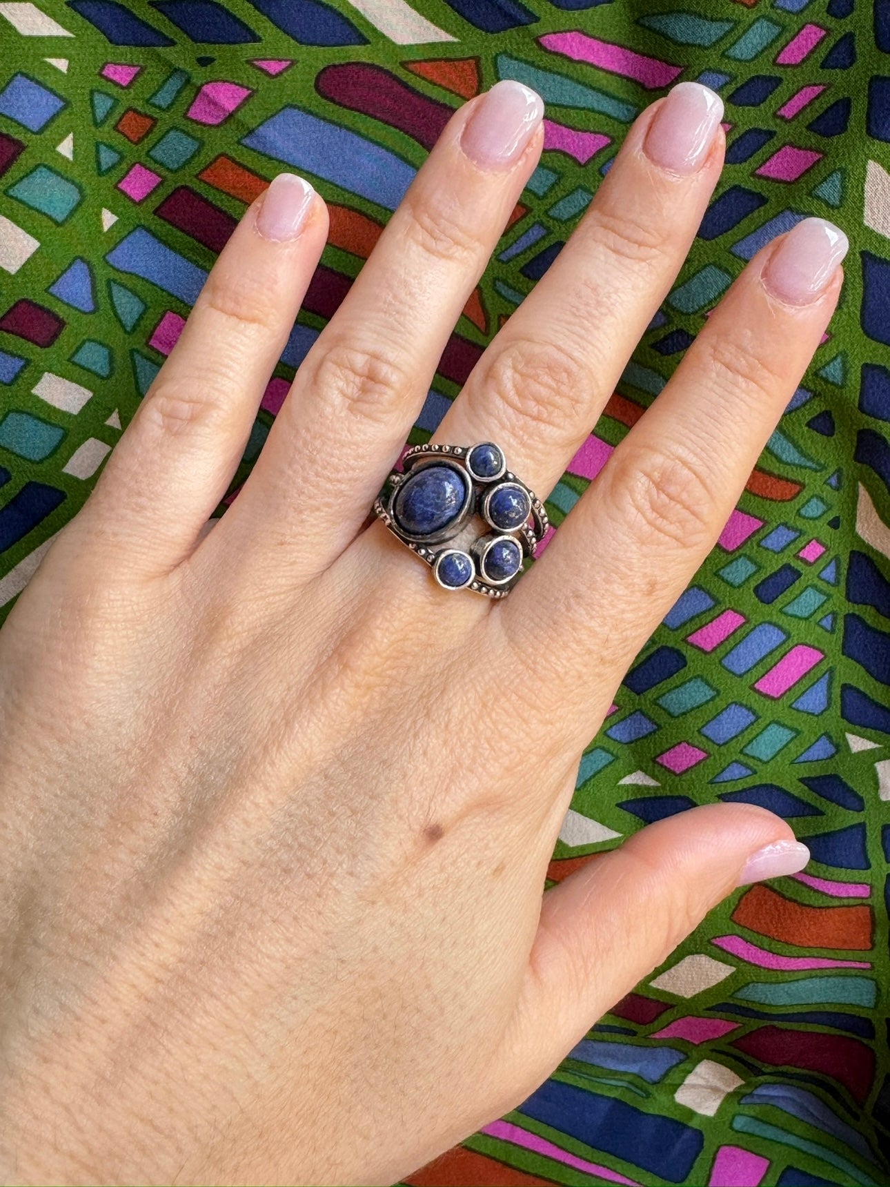 Silver lapis lazuli boho ring