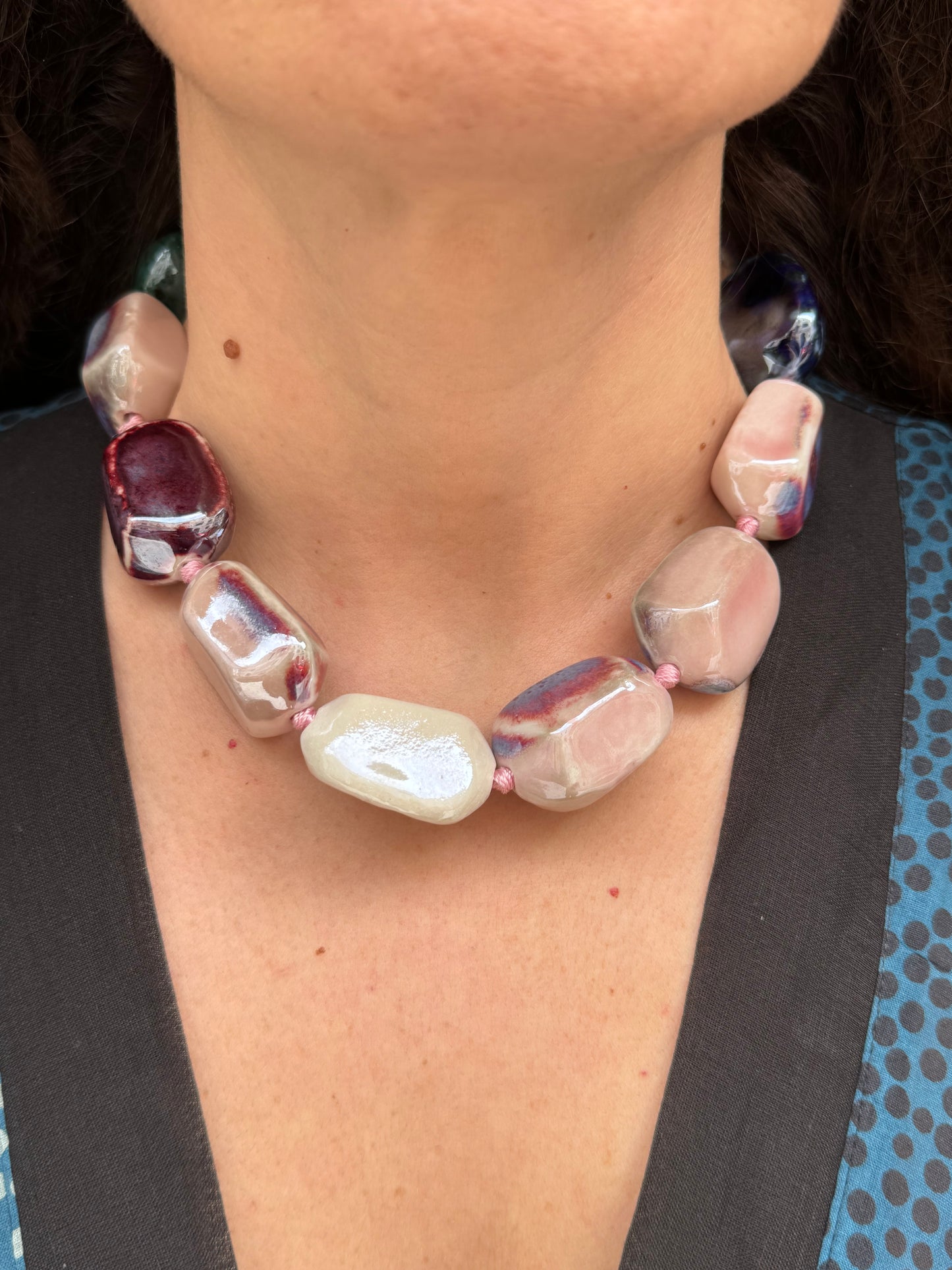 Multicolored ceramic choker necklace