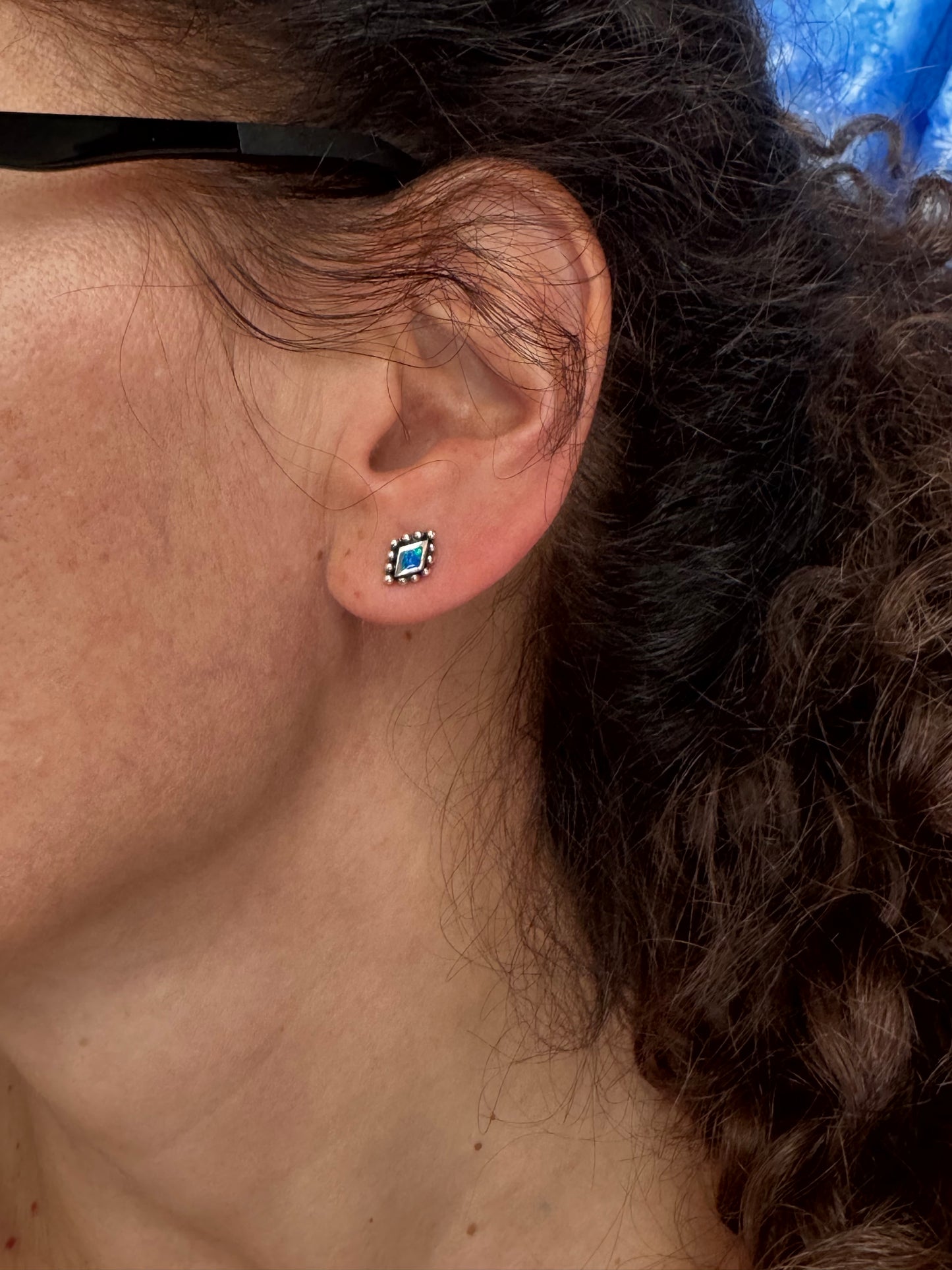 Orecchini lobo argento 925 opale azzurro