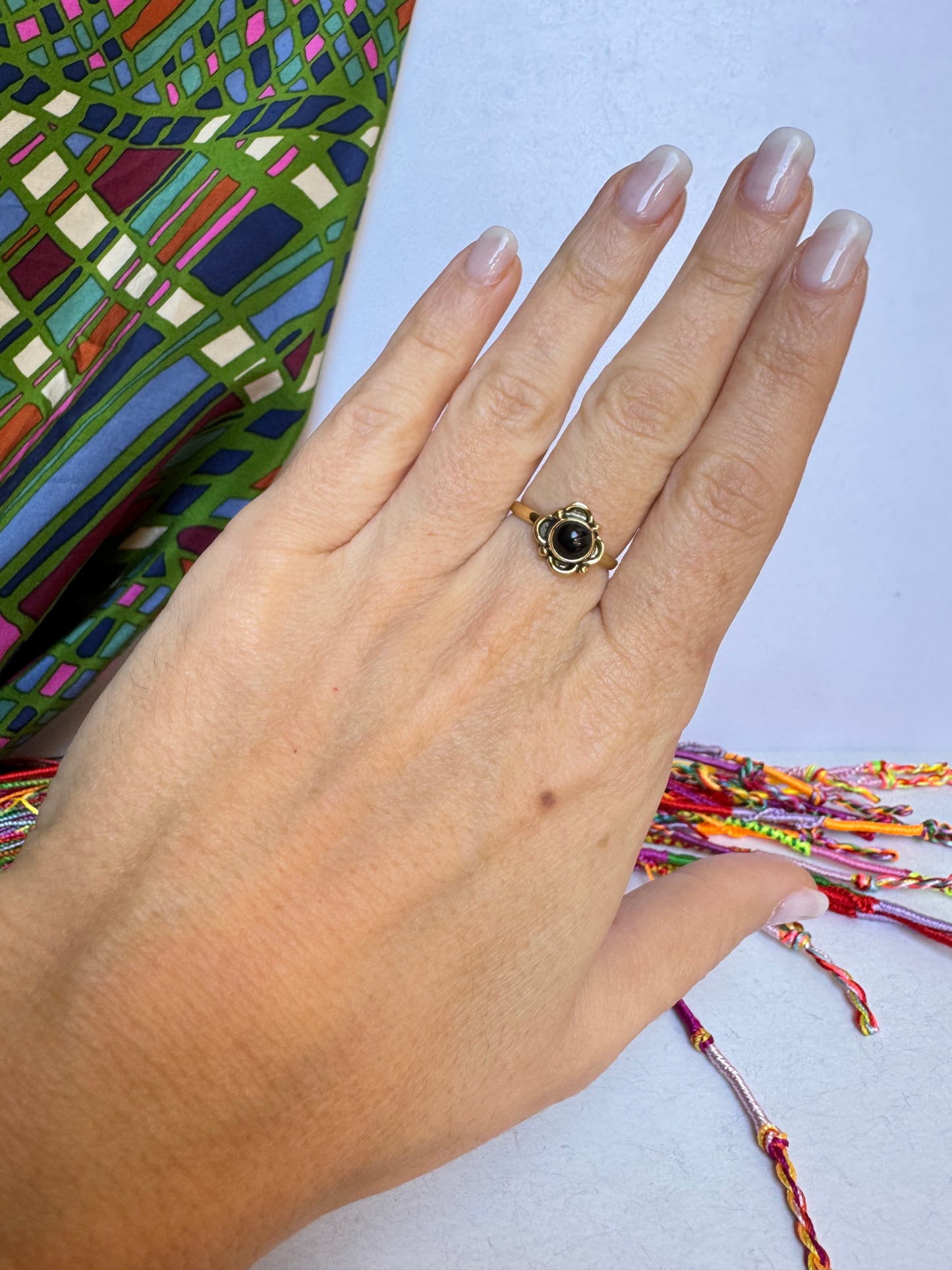 Anello boho dorato onice nero