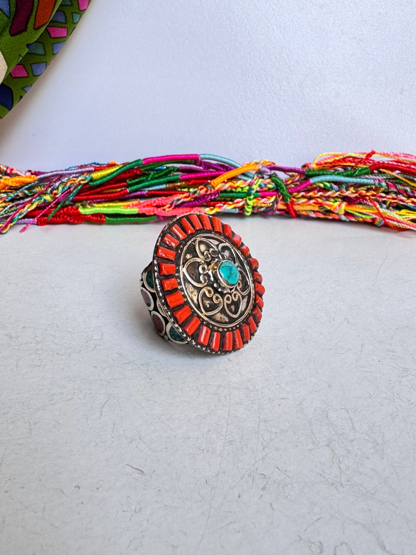 Anello nepalese mosaico vintage misura 22 regolabile