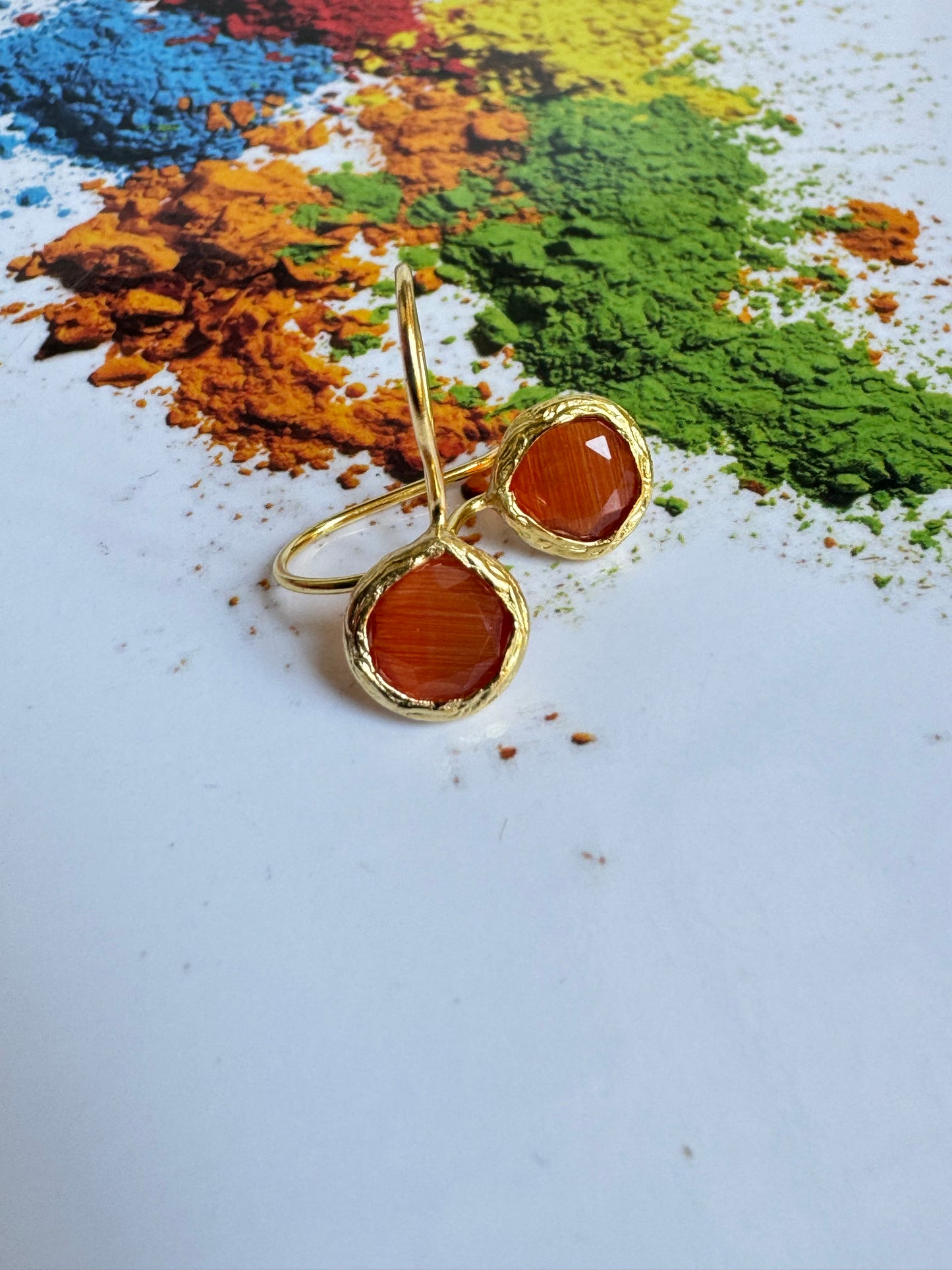 Mini round orange stone earrings