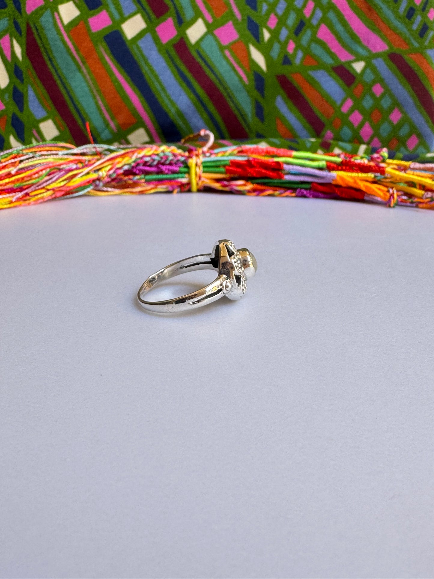 925 Silberring mit weißem Opal X10