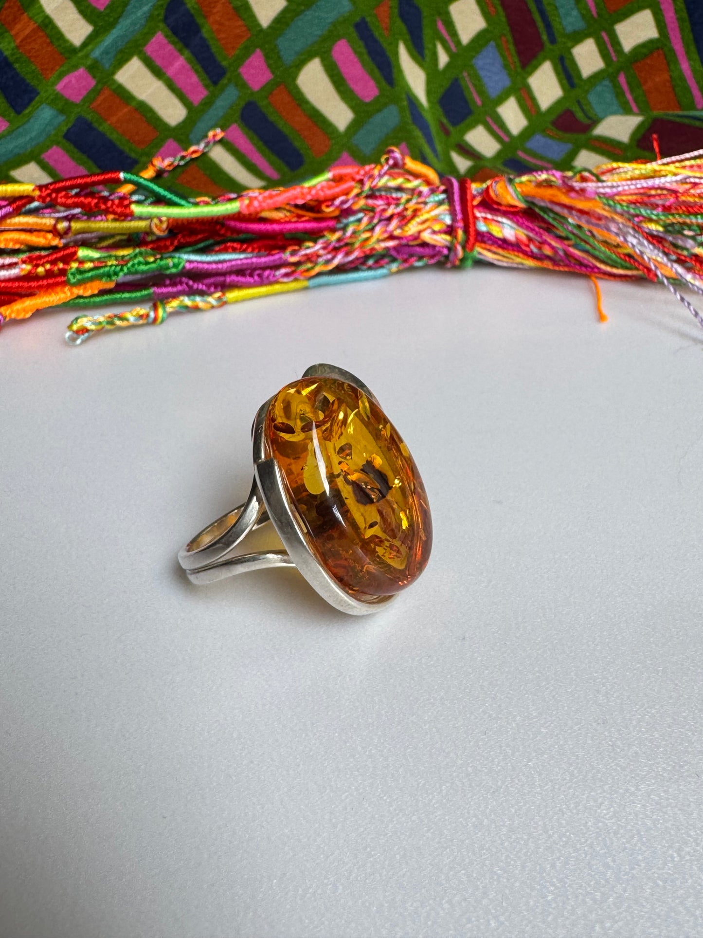 925 silver amber ring size 18 adjustable 57A