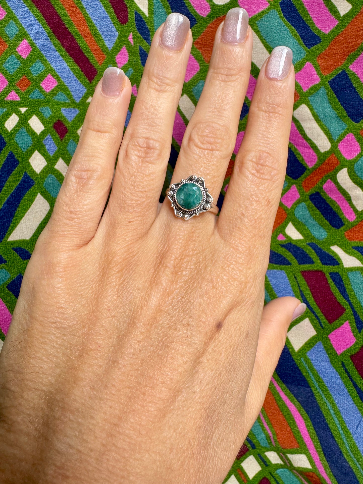 925 silver ring with emerald root, size 12 - 3RS