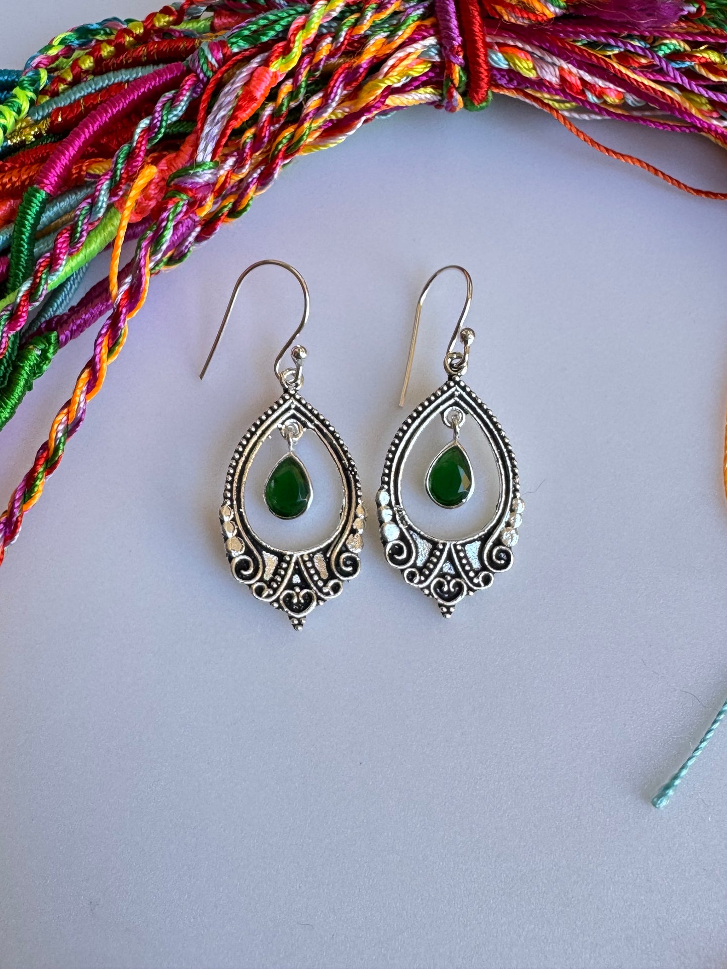 925 silver earrings with green onyx D8