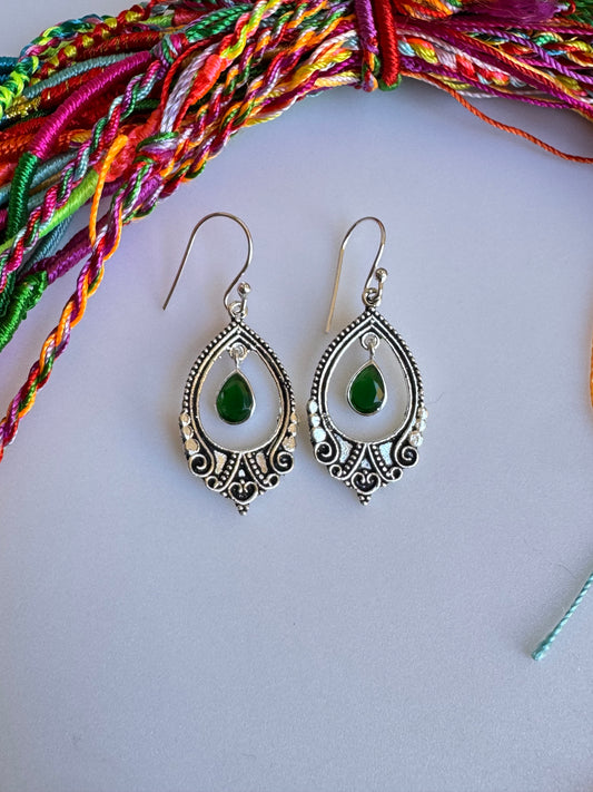 925 silver earrings with green onyx D8