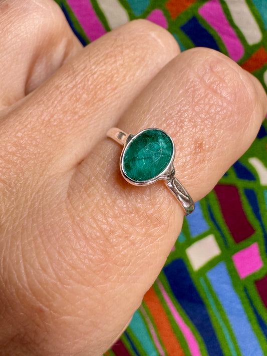 925 silver ring with emerald root, size 9 - 16RS
