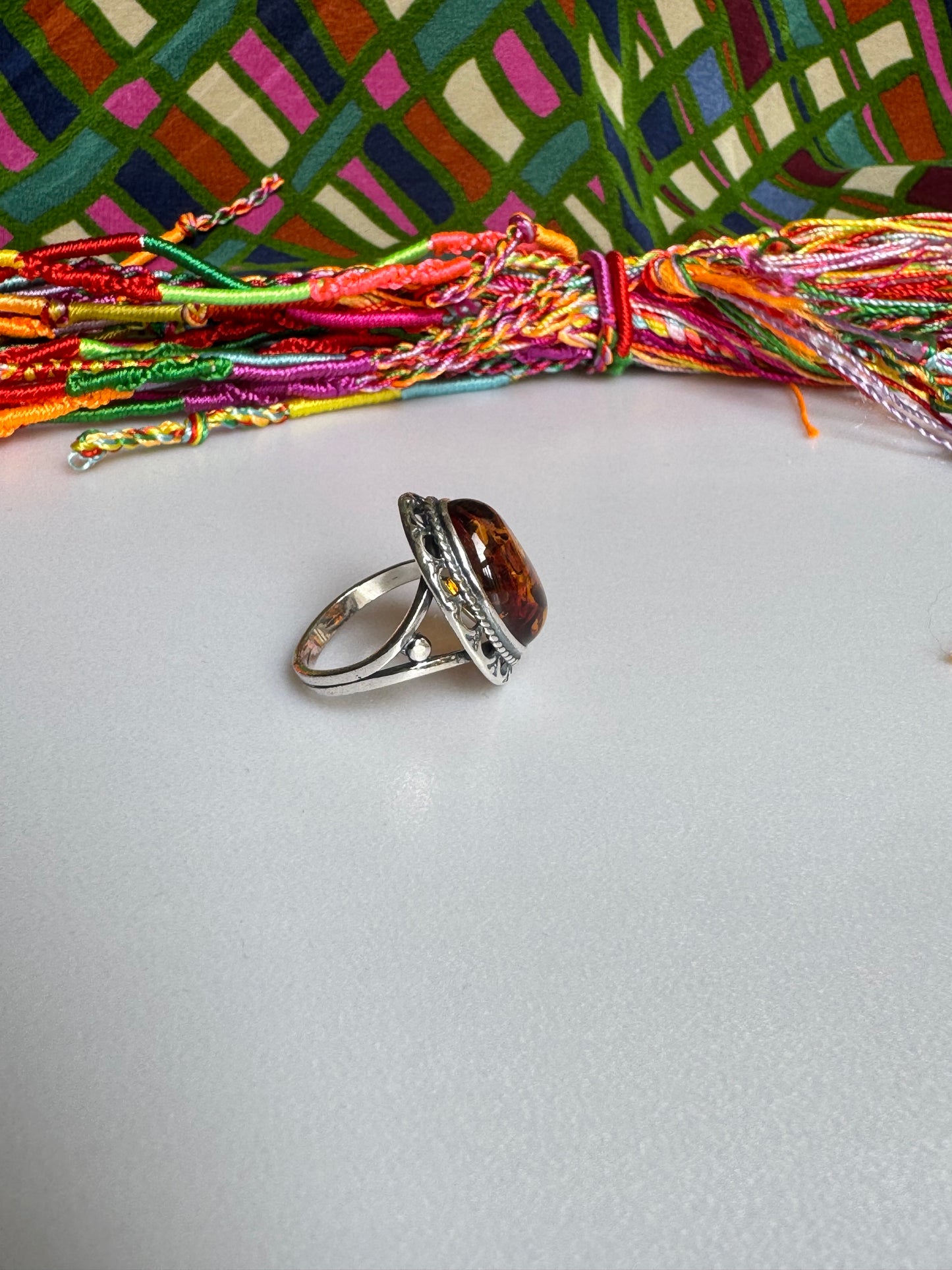 925 silver amber ring size 18 adjustable 47A