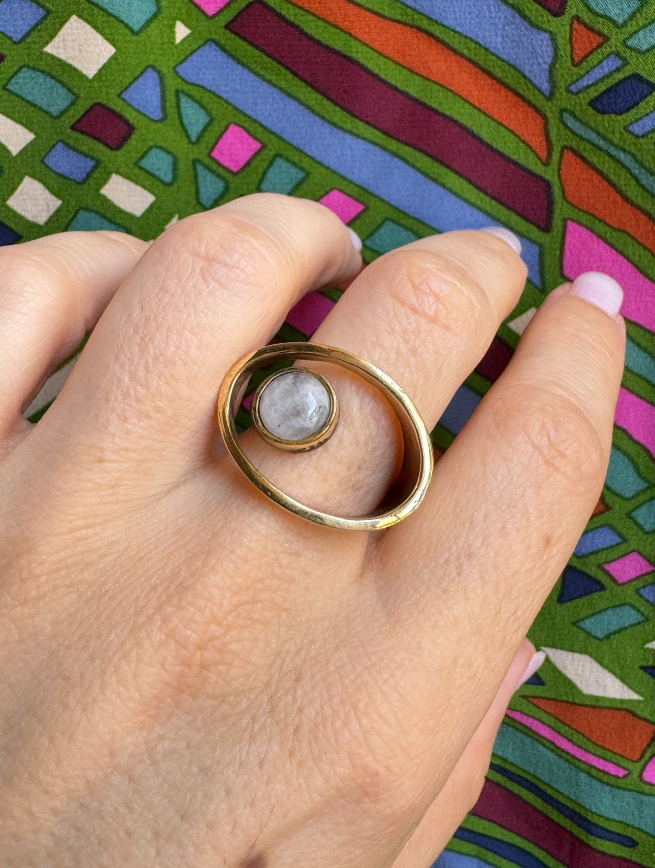 Boho silver moonstone ring