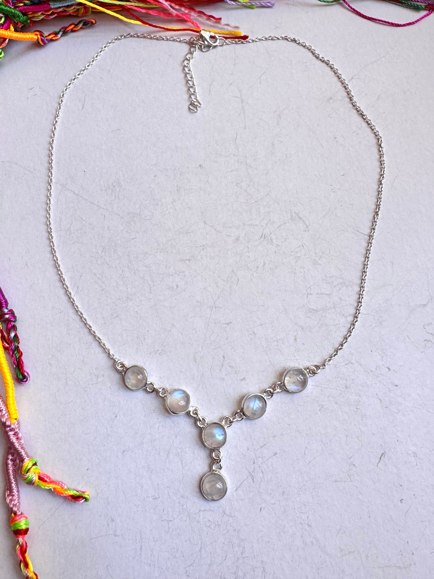 Collana argento 925 pietra di luna arcobaleno