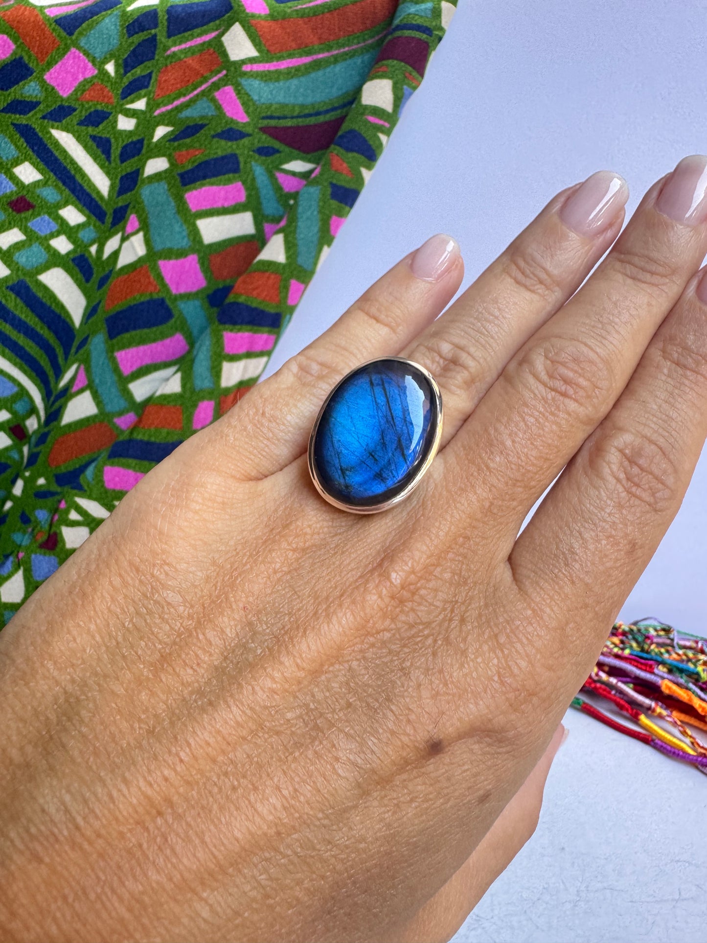 Anello argento 925 labradorite regolabile da misura 15 - 3UM