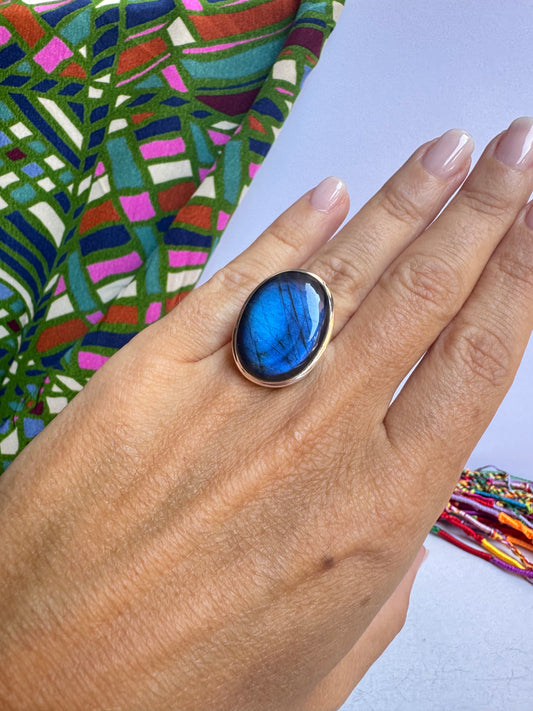 Anello argento 925 labradorite regolabile da misura 15 - 3UM