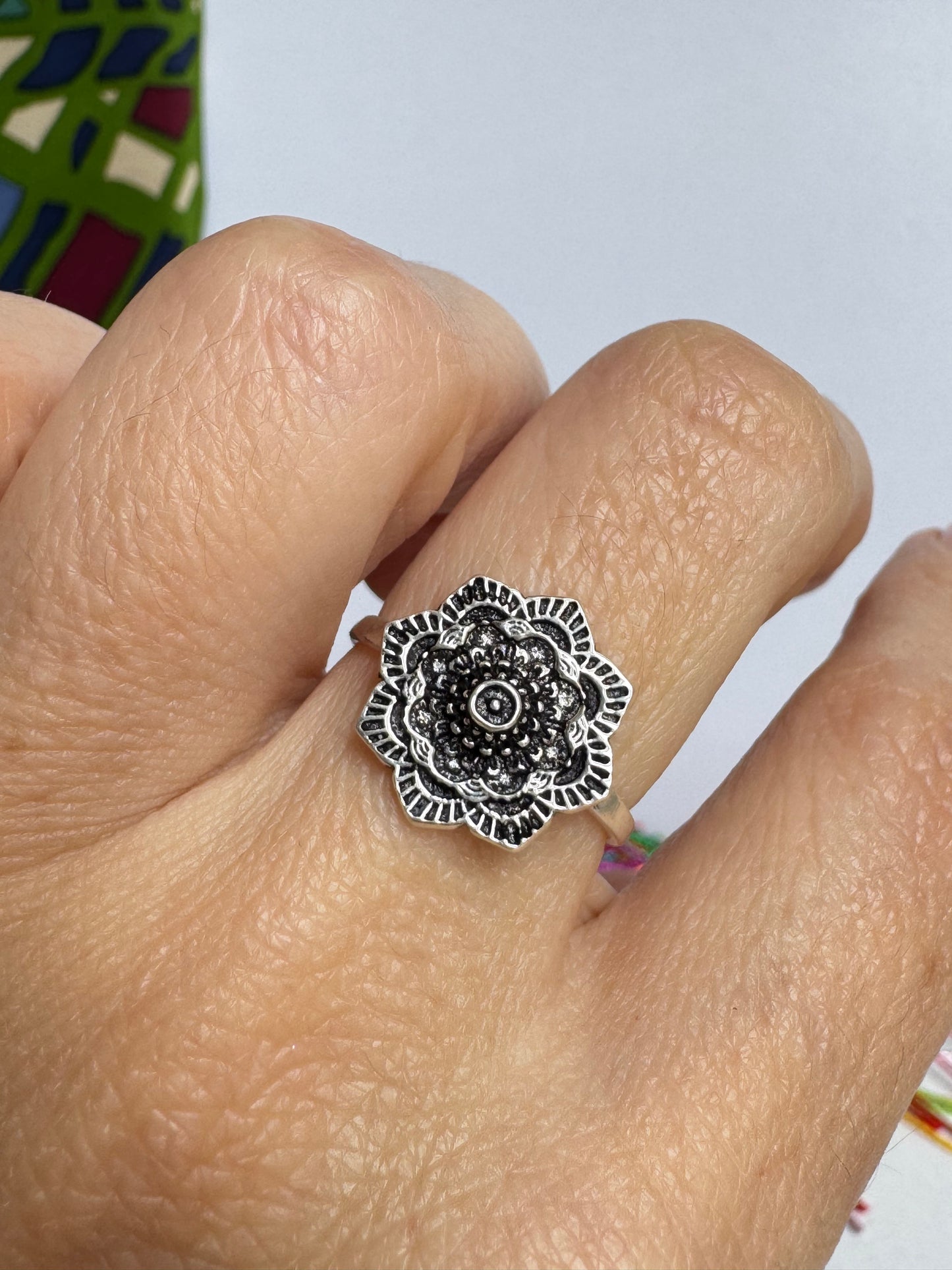 Anello boho argentato elefante mandala