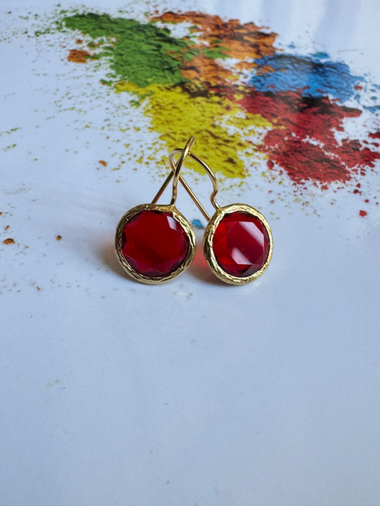 Small Round Red Stone Earrings