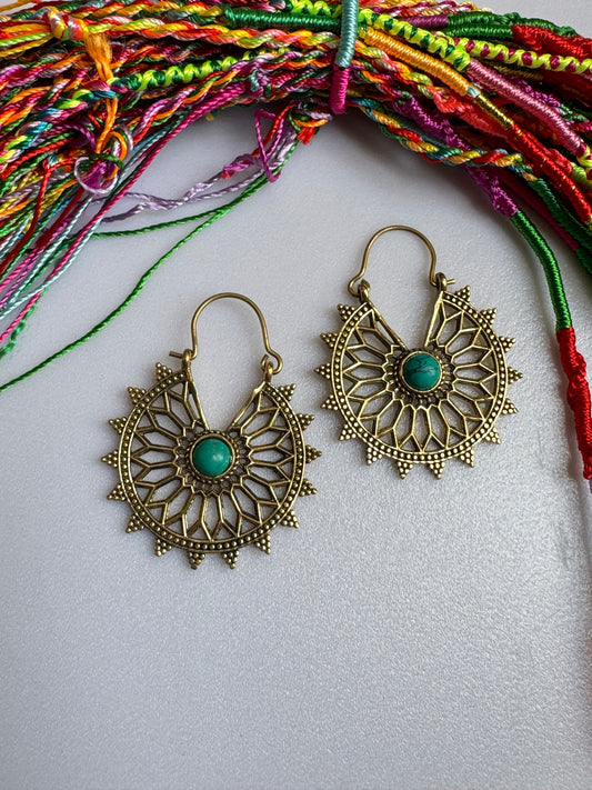 Boho golden turquoise shield earrings