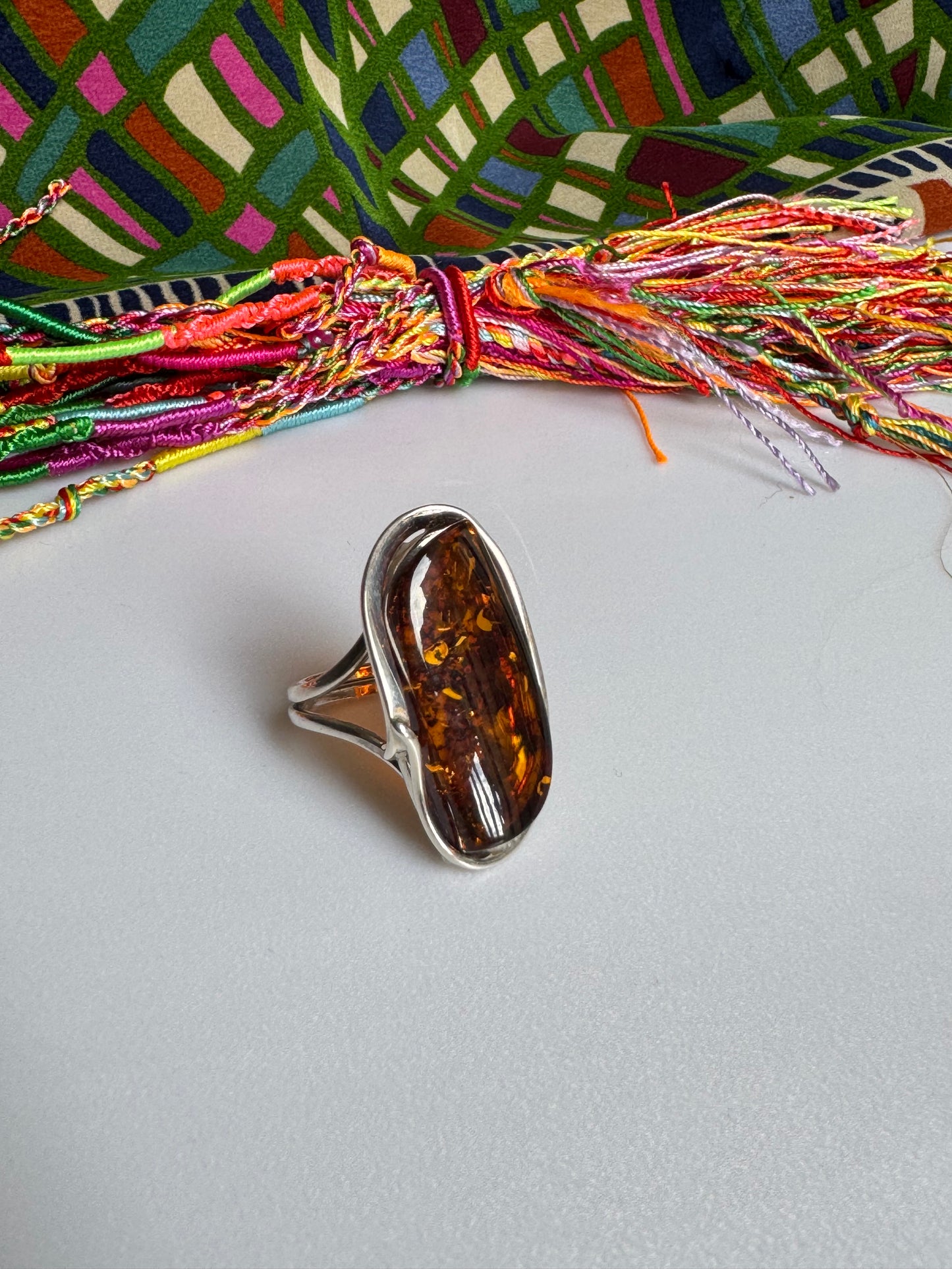 925er Silberring mit Bernstein, Größe 21, verstellbar 56A