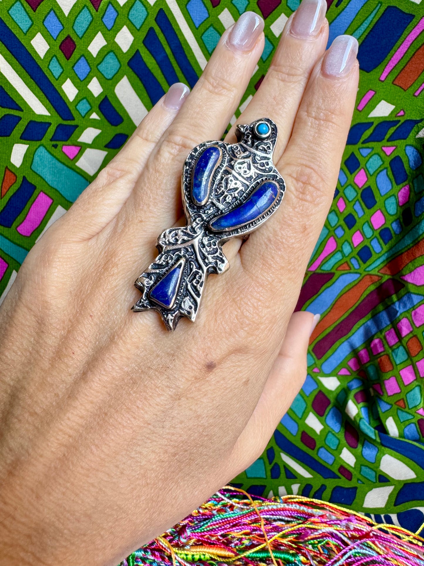 Antique vintage lapis lazuli hard stone ring