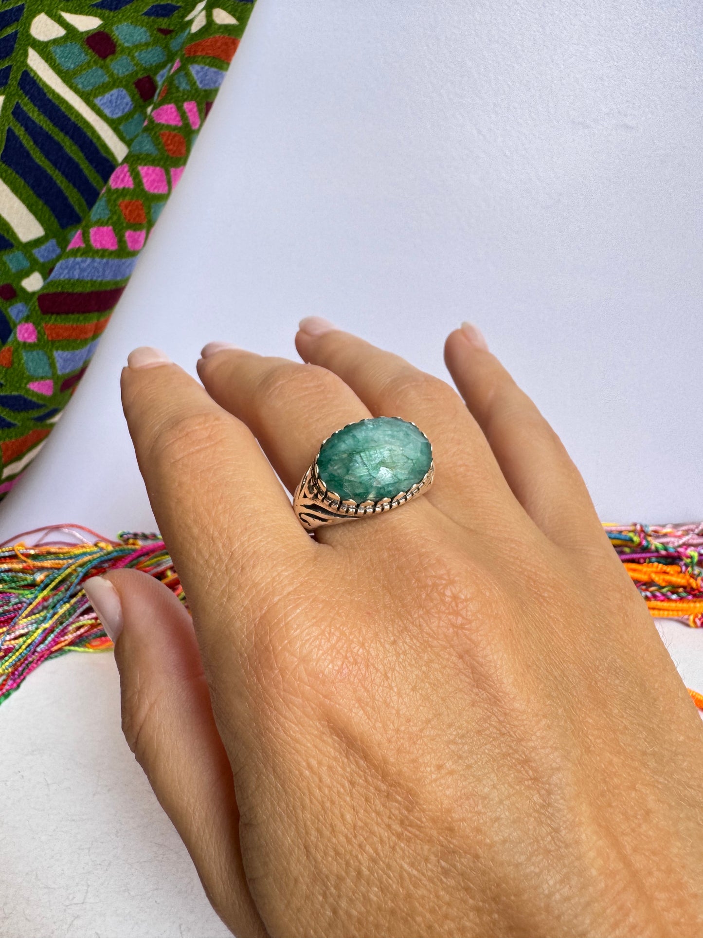 Anello argento 925 radice di smeraldo misura 20 13V
