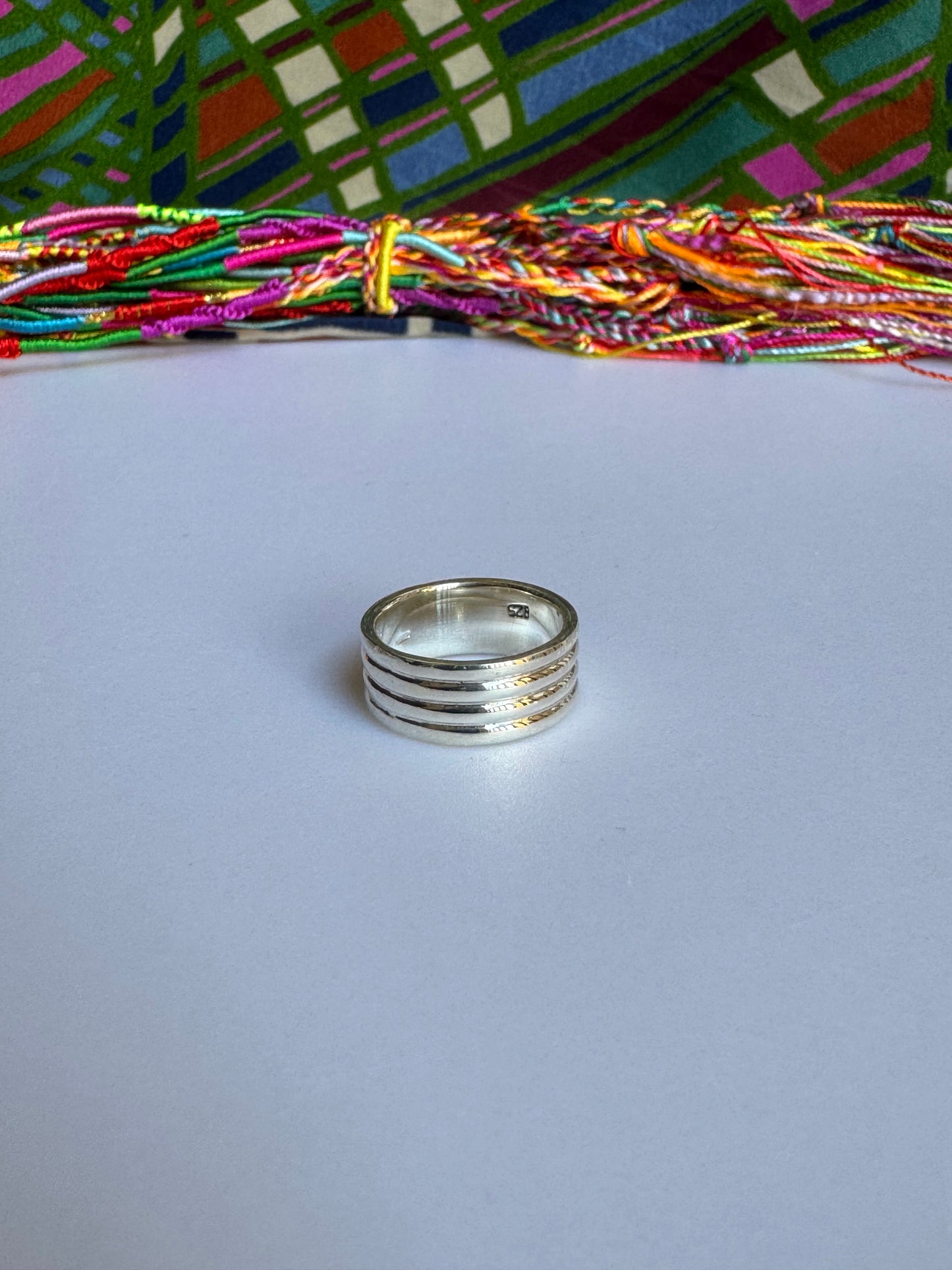 925er Silberring mit 4 Linien, Größe 16-Z66