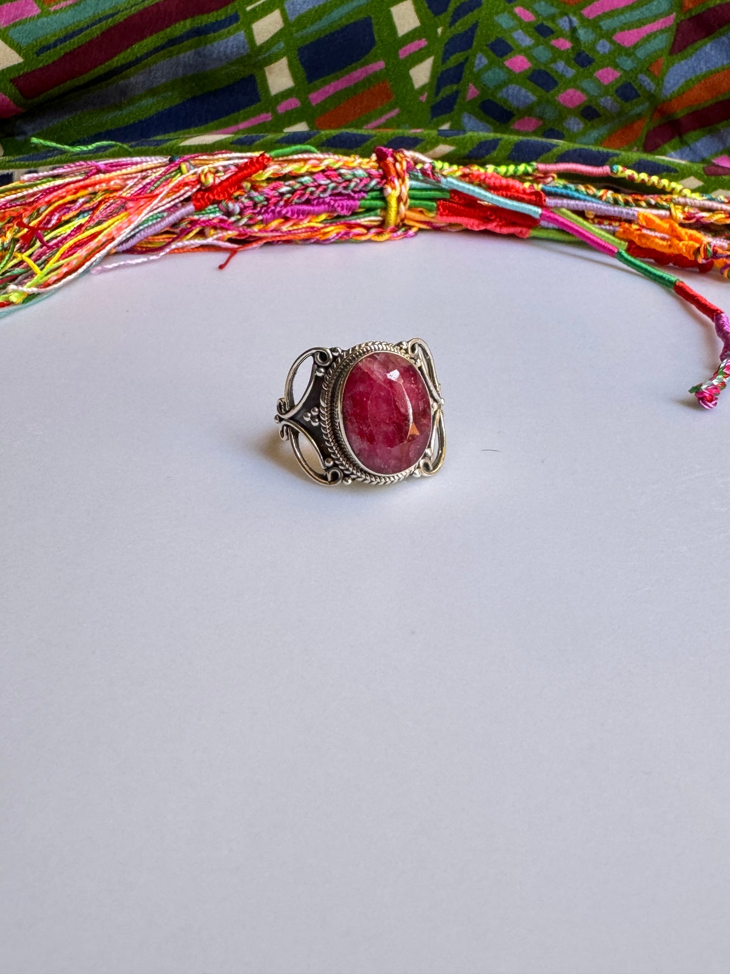 925 Silberring mit Rubinwurzel Größe 22/23 -X29