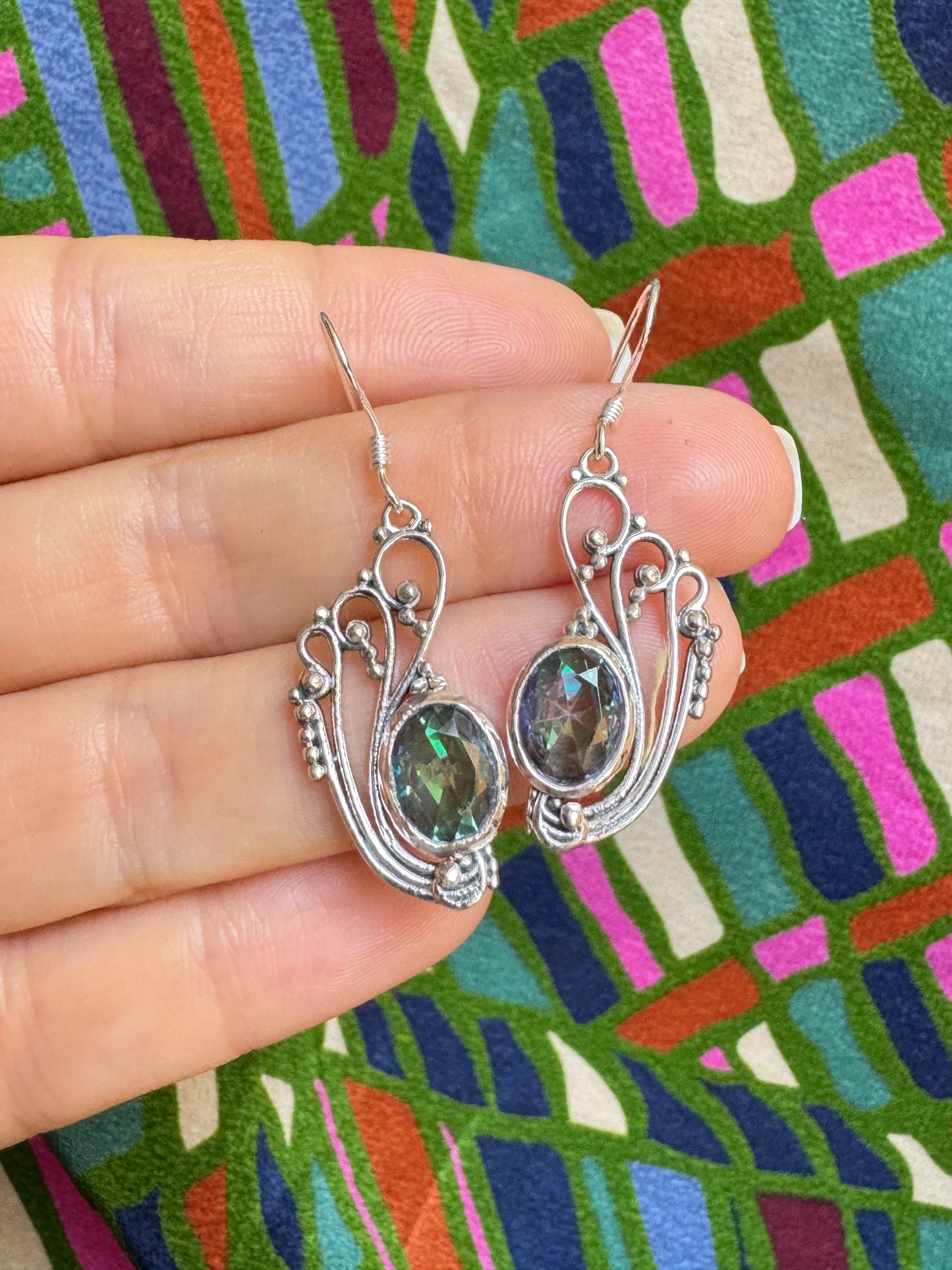 925 mystic stone silver earrings