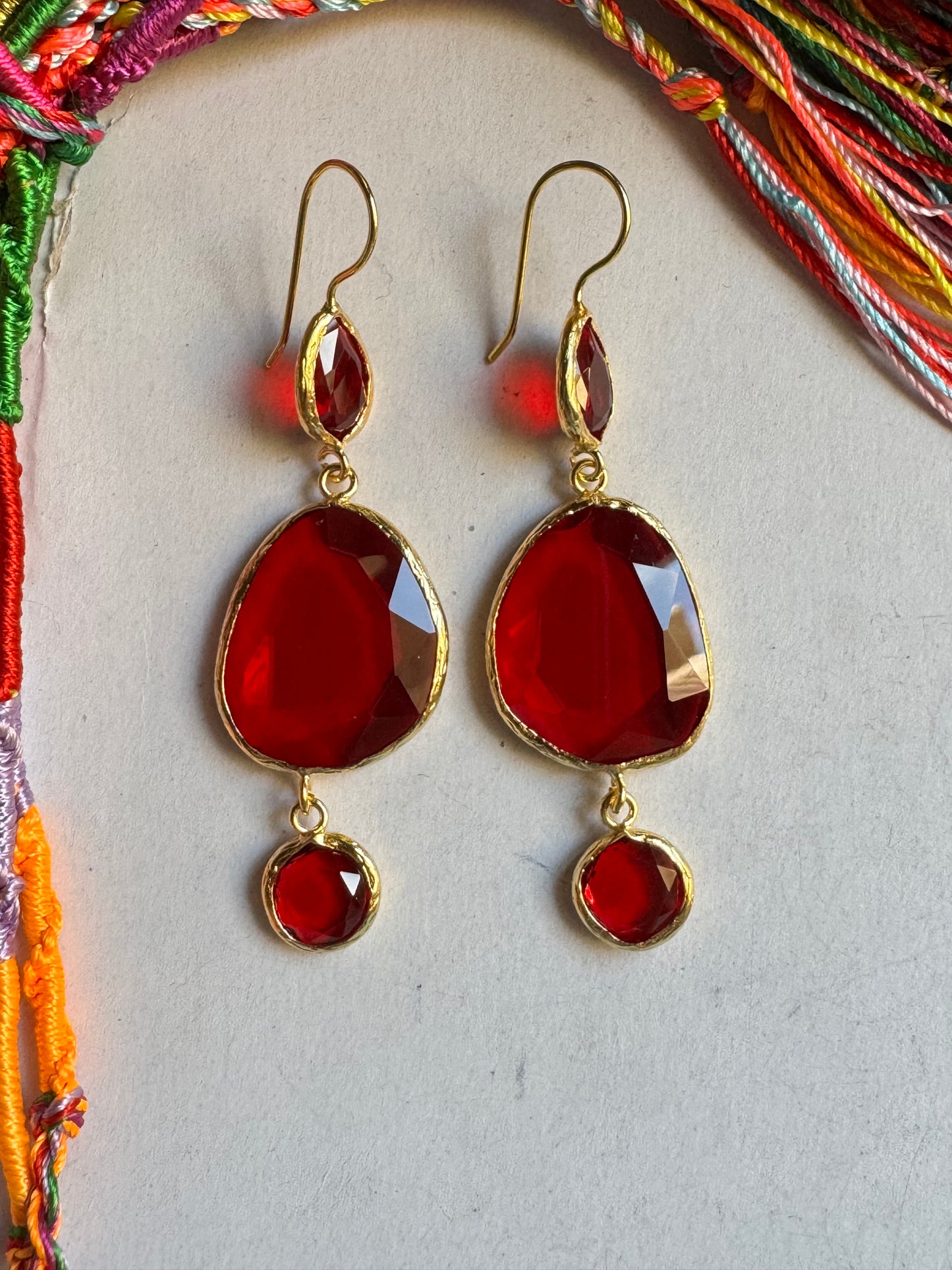 3 red stone earrings