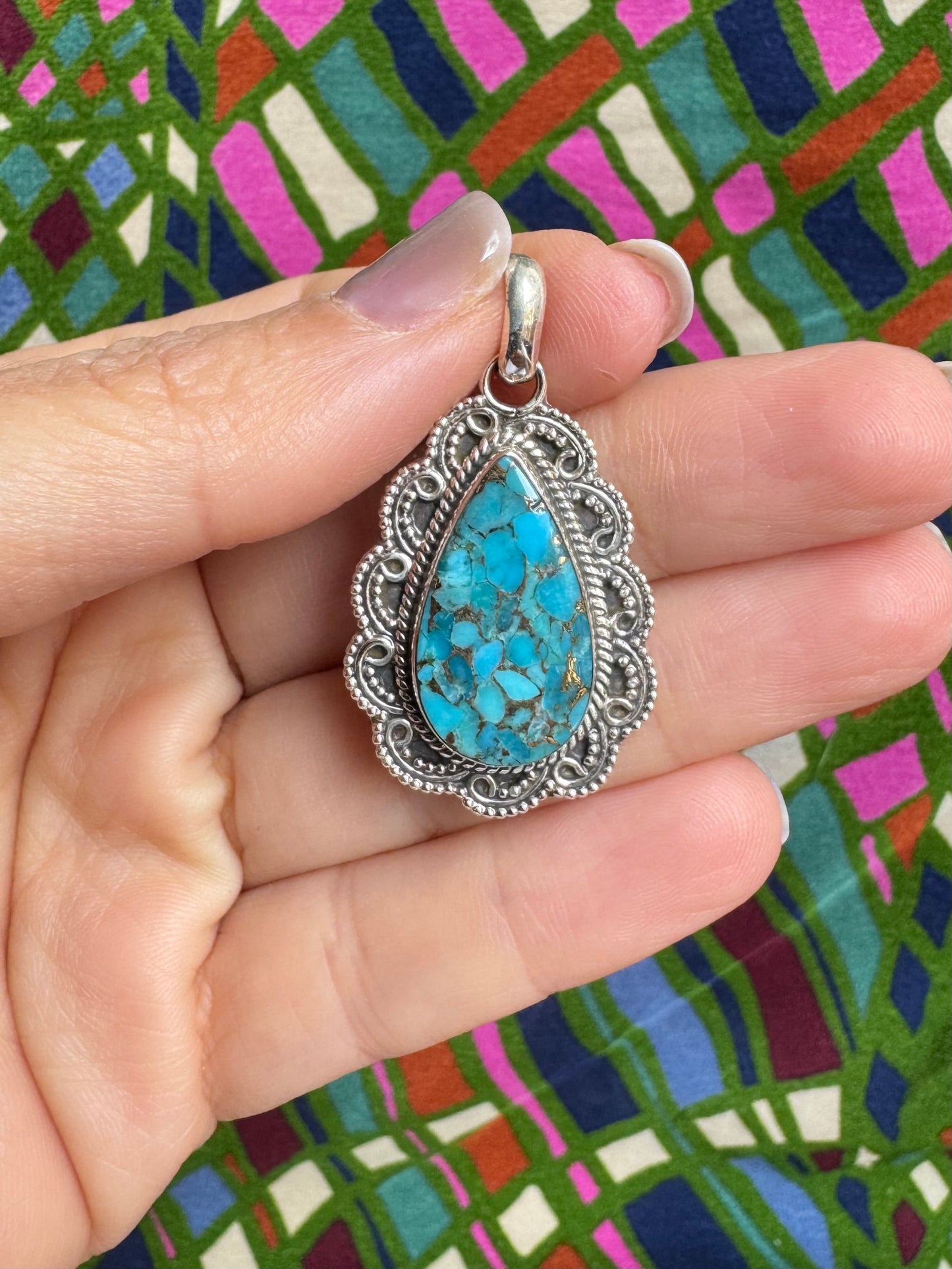 925 silver turquoise pendant 14L