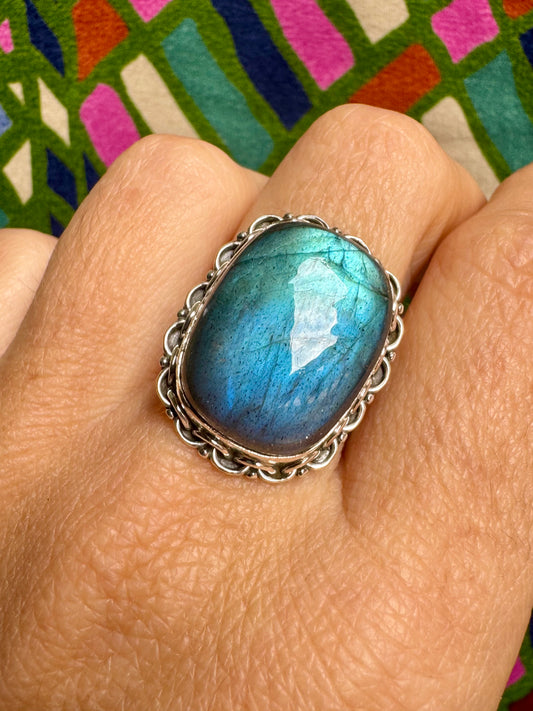 Anello argento 925 labradorite misura 16 - 10LA