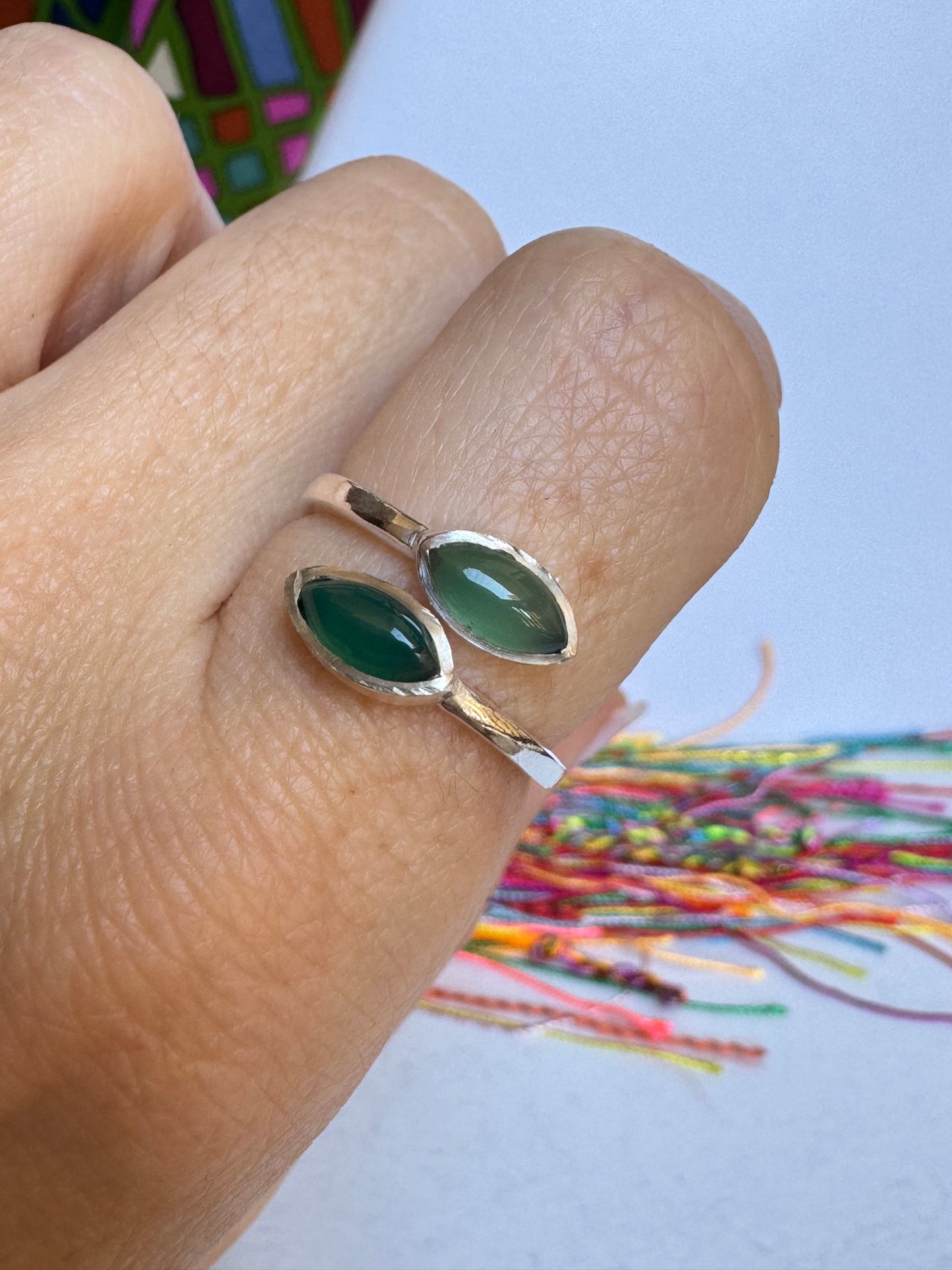 Anello boho argentato verde
