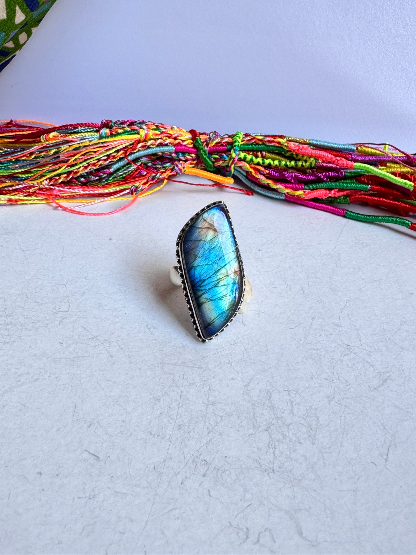 Anello argento 925 labradorite regolabile da misura 16 - 18UM