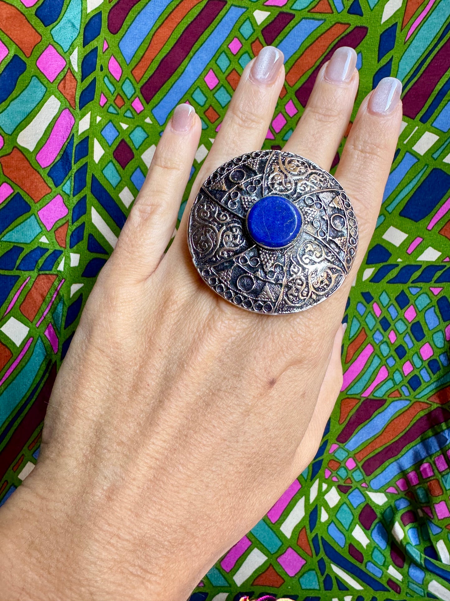 Antique vintage lapis lazuli hard stone ring