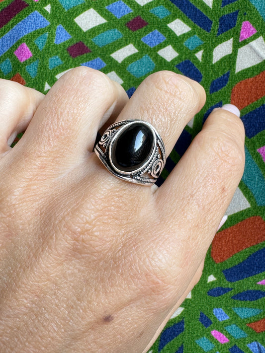 Black Onyx Silver Ring E66