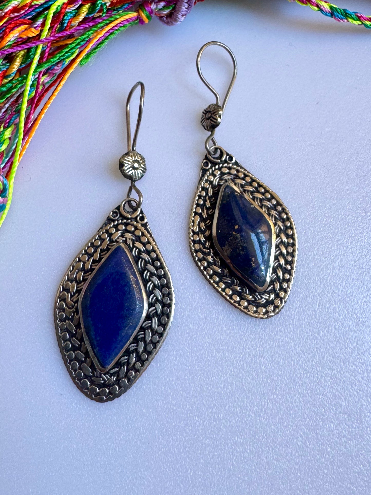 Antique Lapis Lazuli Paste Earrings Vintage