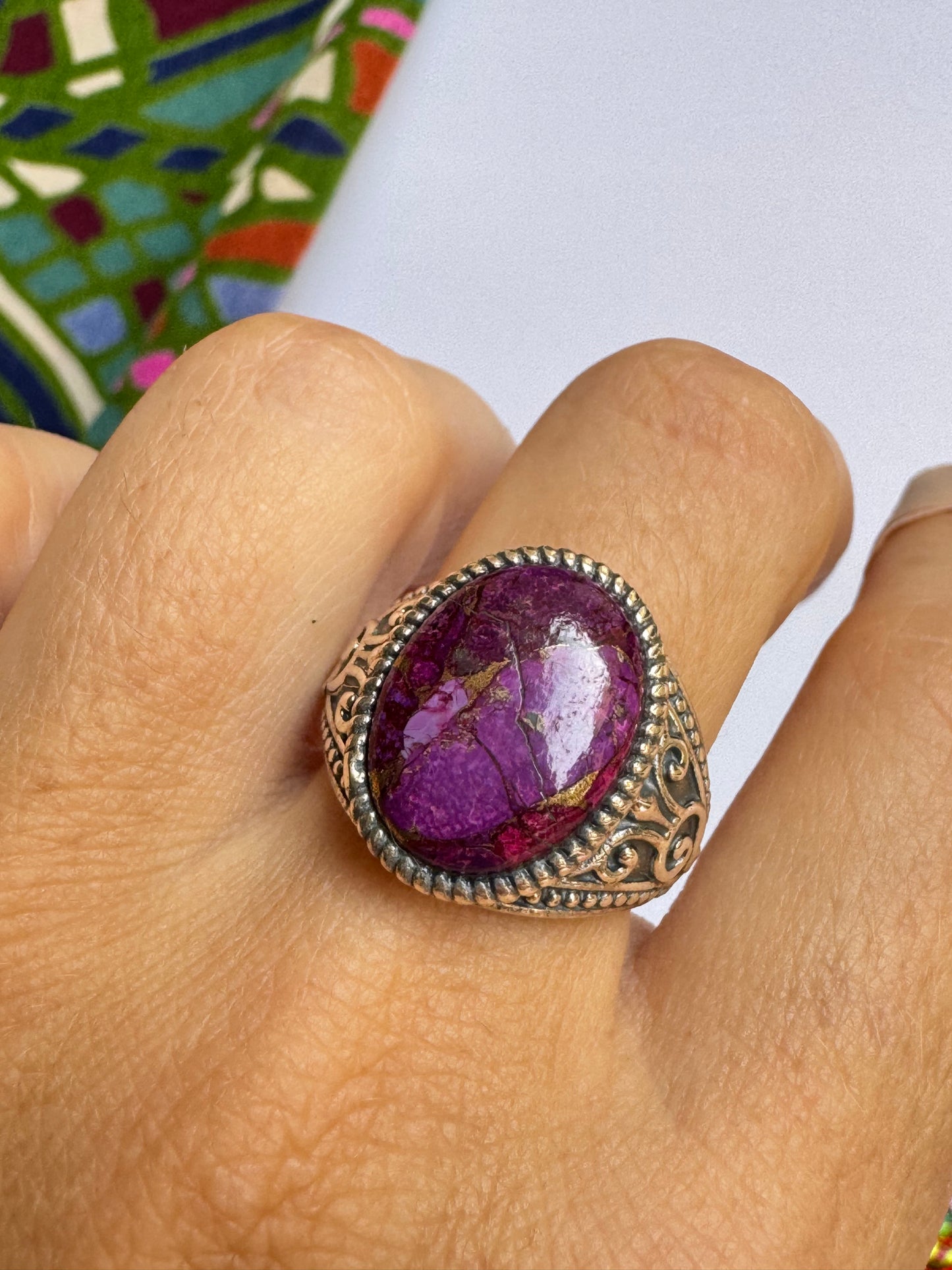 Anello argento 925 purple copper turquoise misura 16 1V