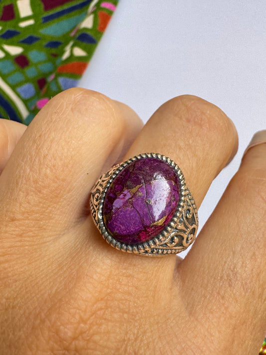 Anello argento 925 purple copper turquoise misura 16 1V