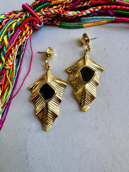 Golden black agate earrings