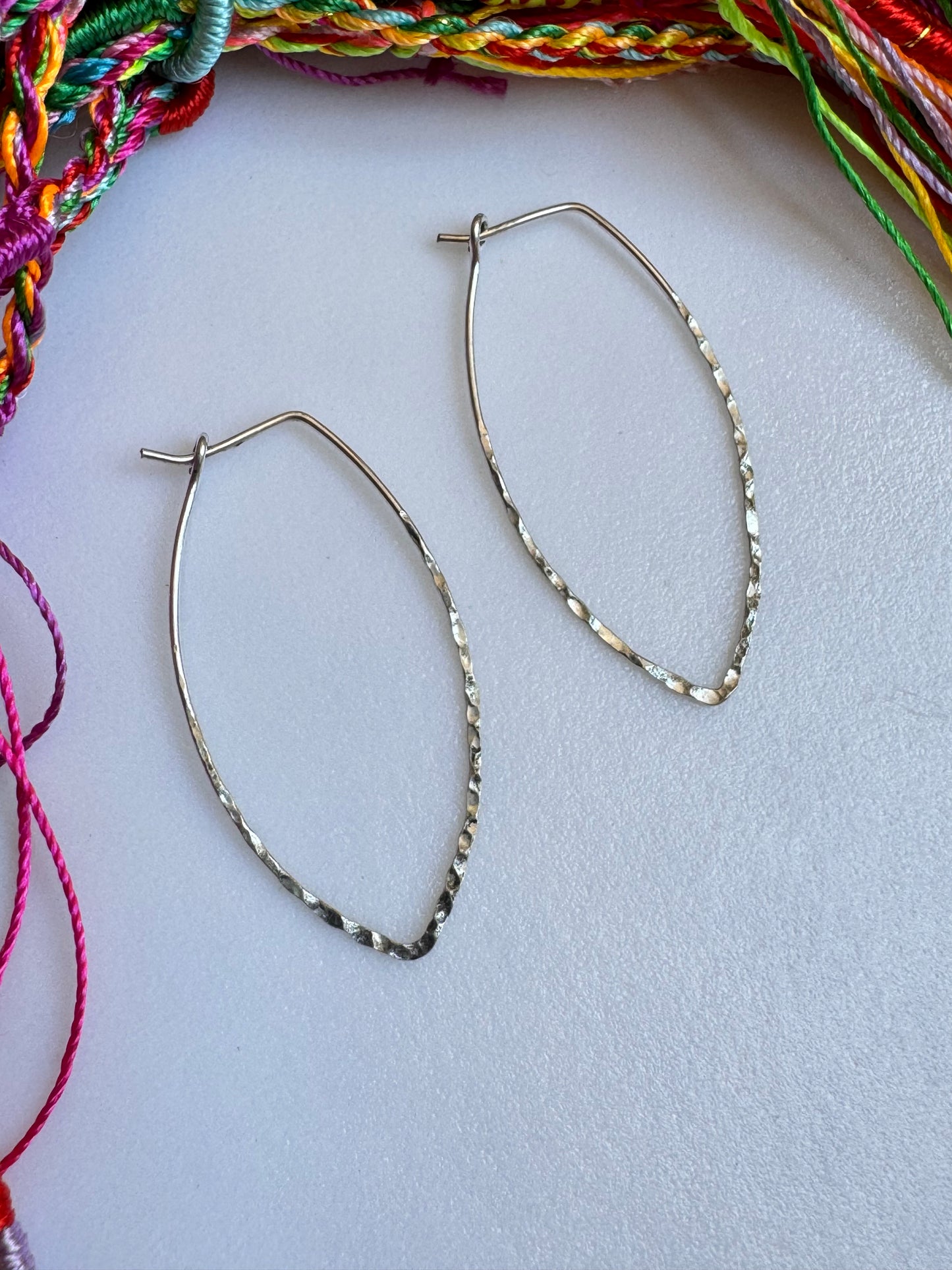 Boho silver hoop drop earrings