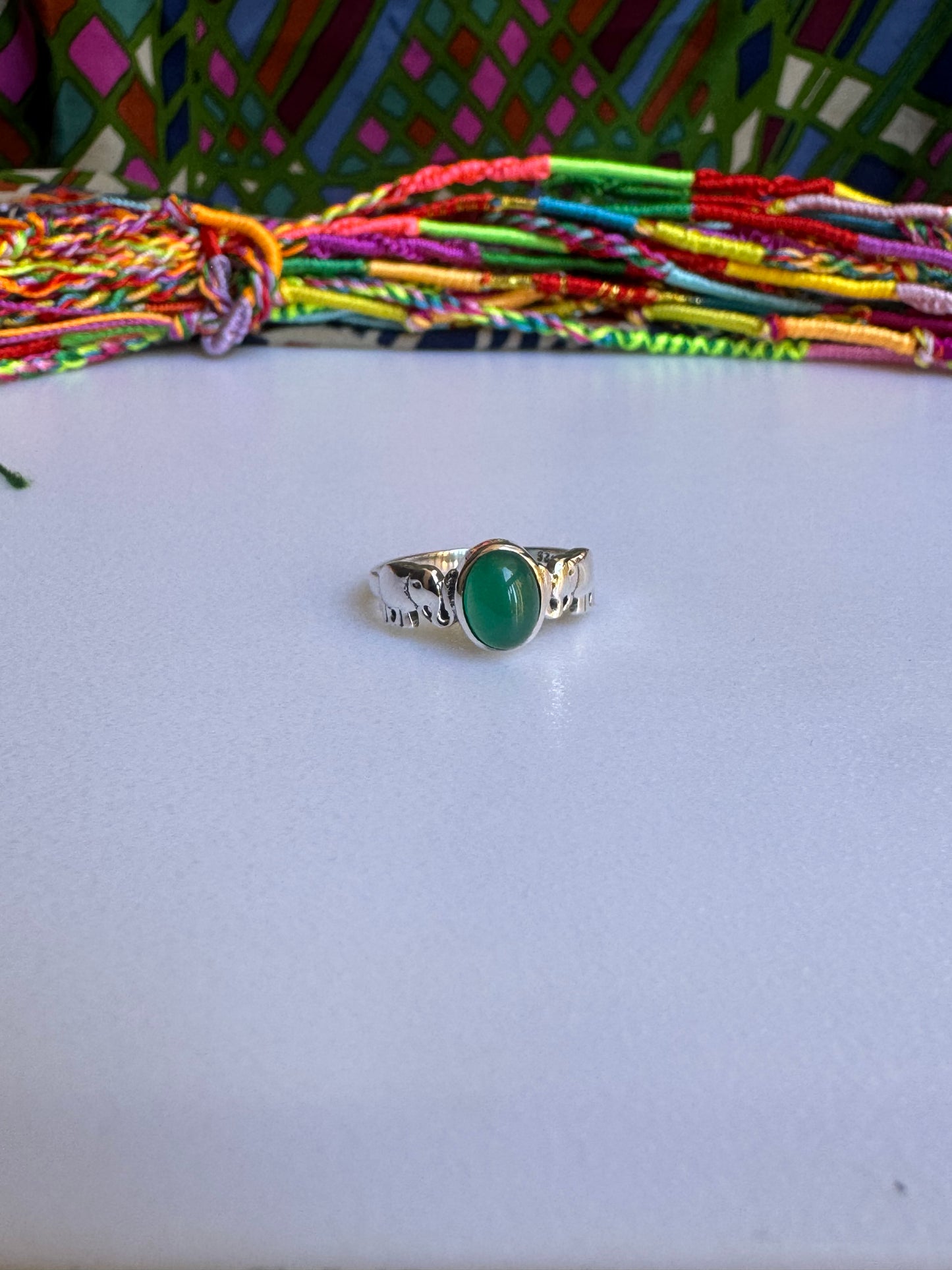 925er Silberring mit grünem Onyx, Größe 13 - G60