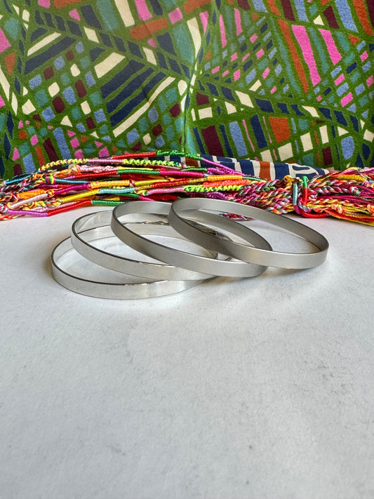 4 piece satin silver bangle