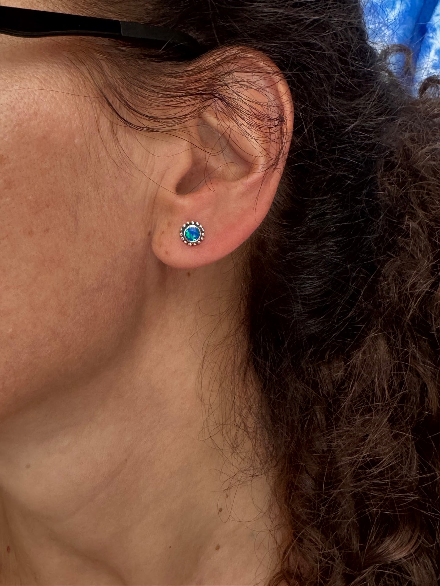 Orecchini lobo argento 925 opale azzurro
