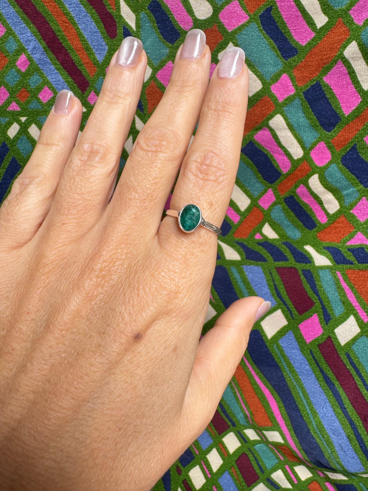 925 silver ring with emerald root, size 12 - 15RS