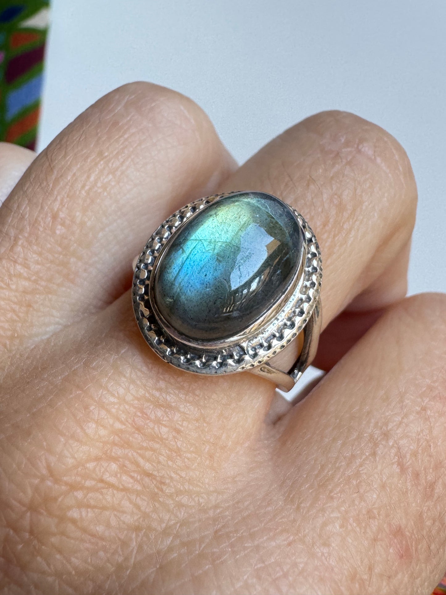 Anello argento 925 labradorite misura 16 M11